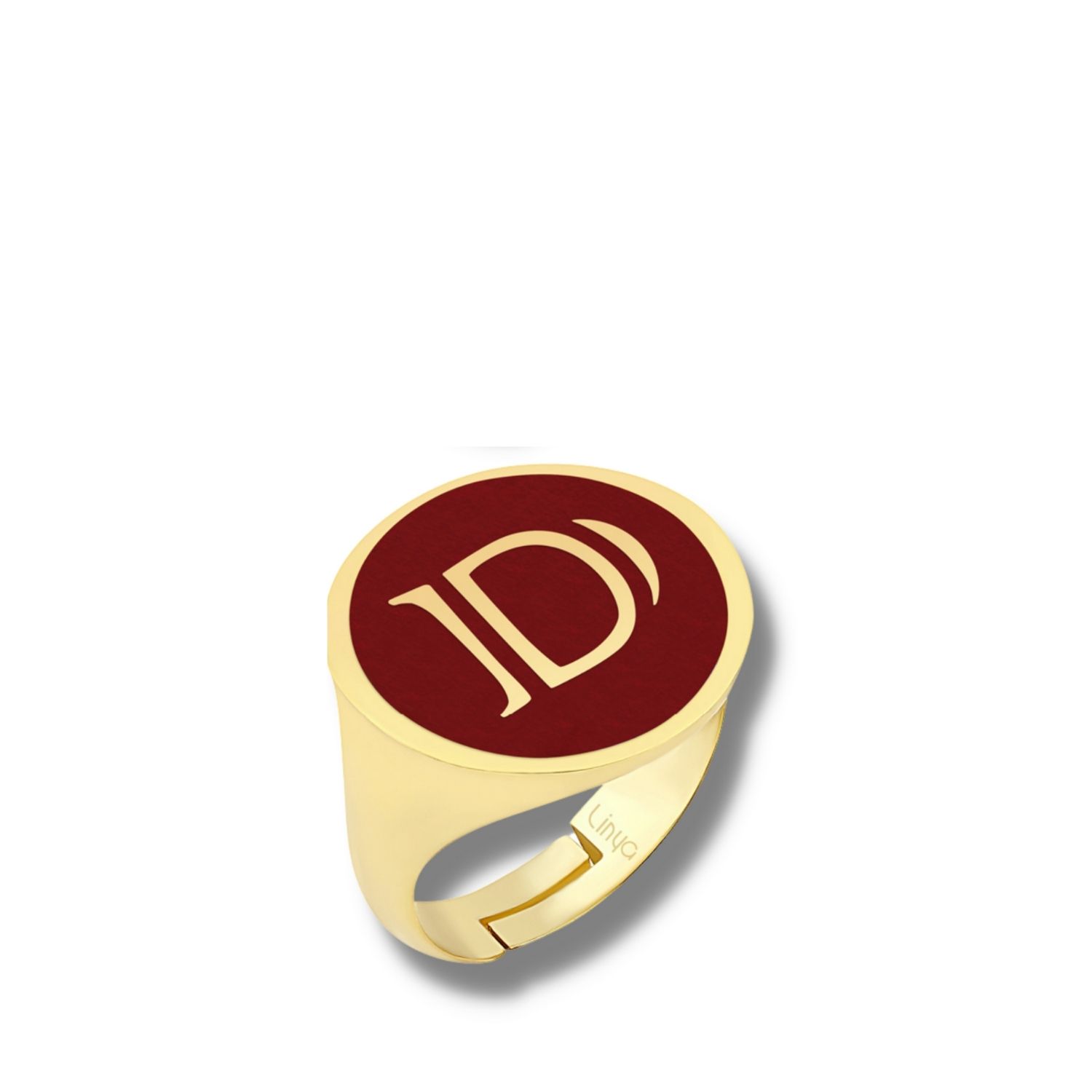 Women’s Personalized D Letter Red Enamel Signet Ring Linya Jewellery