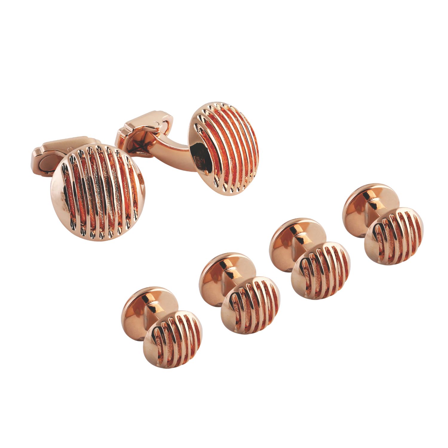 Men's Thompson Rose Gold Grille Cufflink & Stud Set | Tateossian London