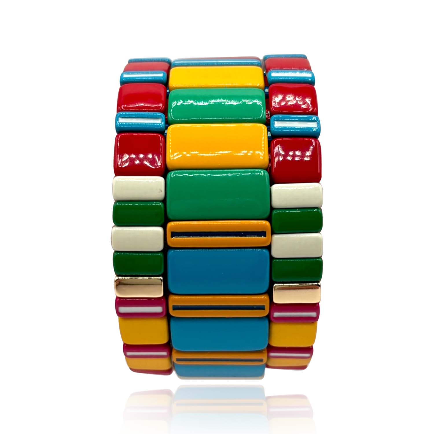 Women’s Multi-Color Enamel Three-Strand Striped One-Size Elasticized Bracelets Michael Nash Jewelry