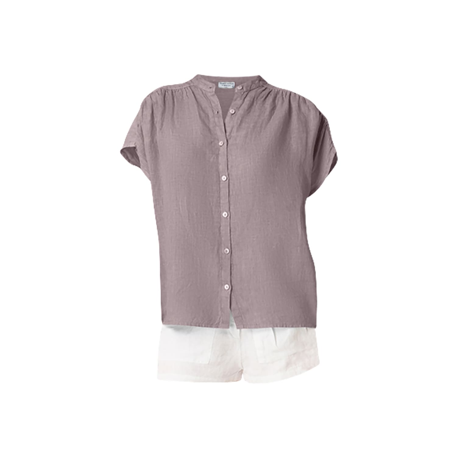 Haris Cotton Women's Pink / Purple Short Sleeved Linen Shirt With Mandarin Neck Dove In Pink/purple