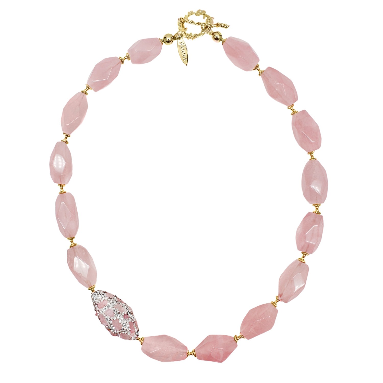 Farra Women's Pink Rose Quartz Elegance Necklace
