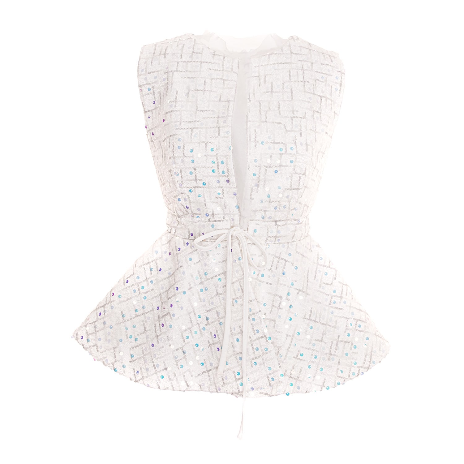 Concept A Trois Women's Short, Cambrate, Sequin Vest With Drawstring At The Waist - White In White