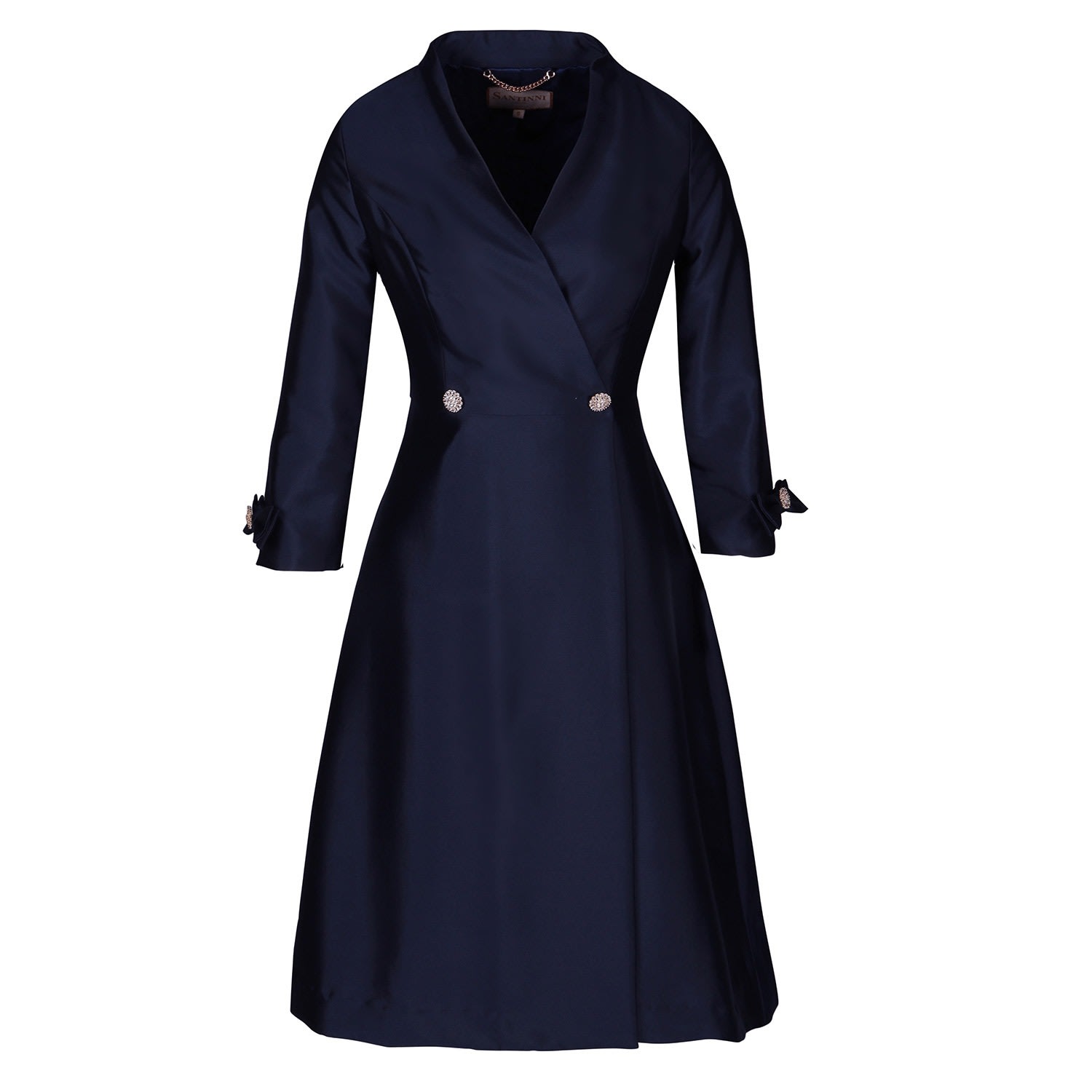 Women's Blue 'Astor 100% Wool & Silk Dress Coat In Navy | Medium | Santinni