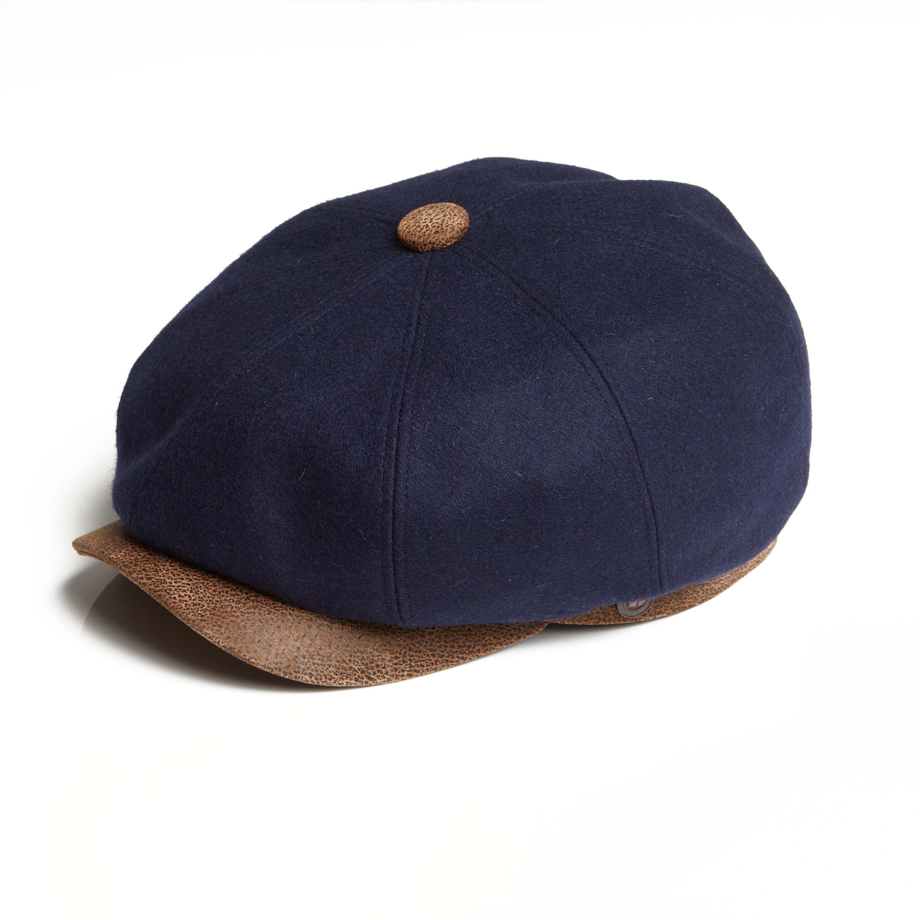 Dasmarca Hats Men's Blue Eden Navy Wool Newsboy Bakerboy Peaky Cap With Leather Visor Peak In Blue