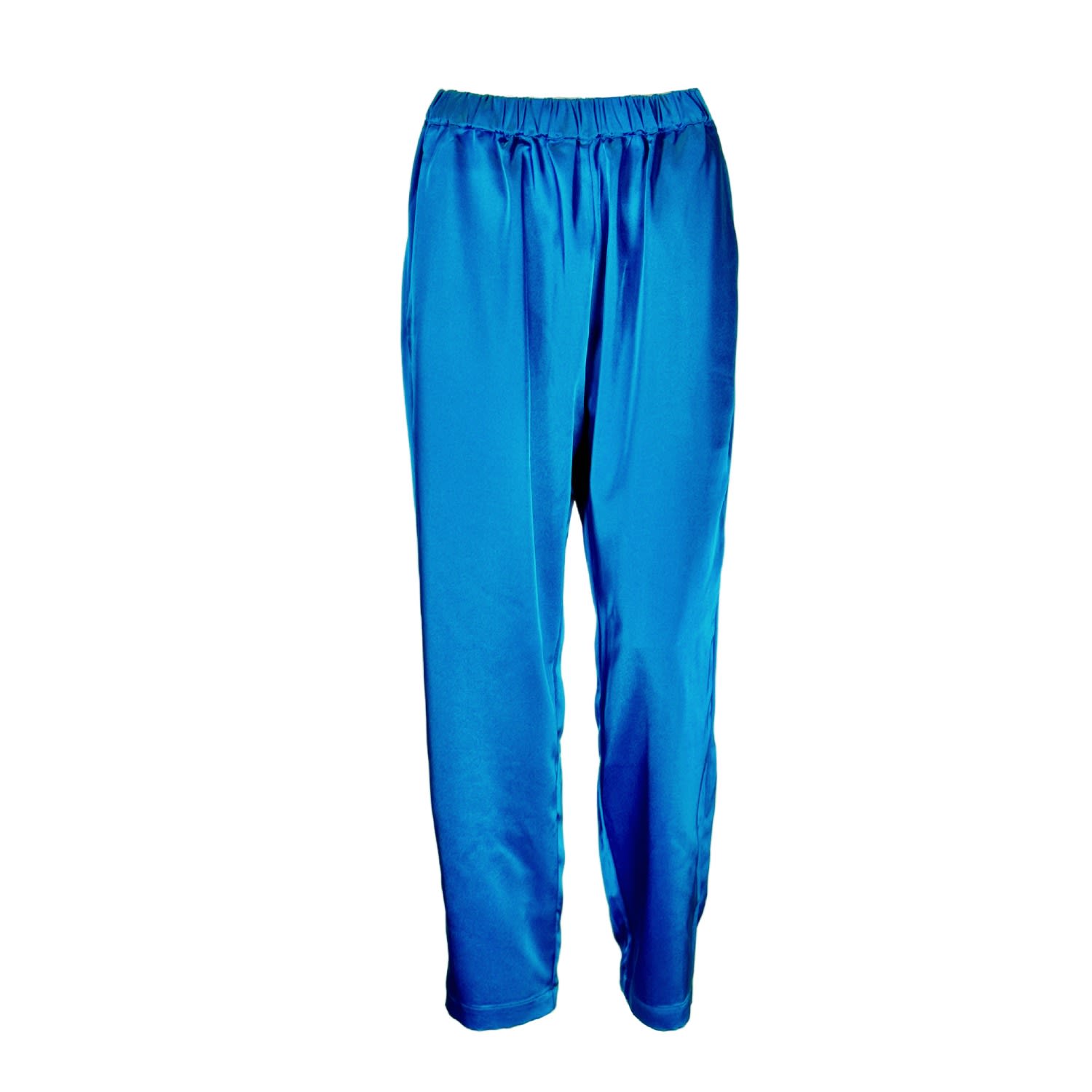Alanakayart Women's Teal Blue Straight Leg Pants With Pockets And Elastic Waist In Blue
