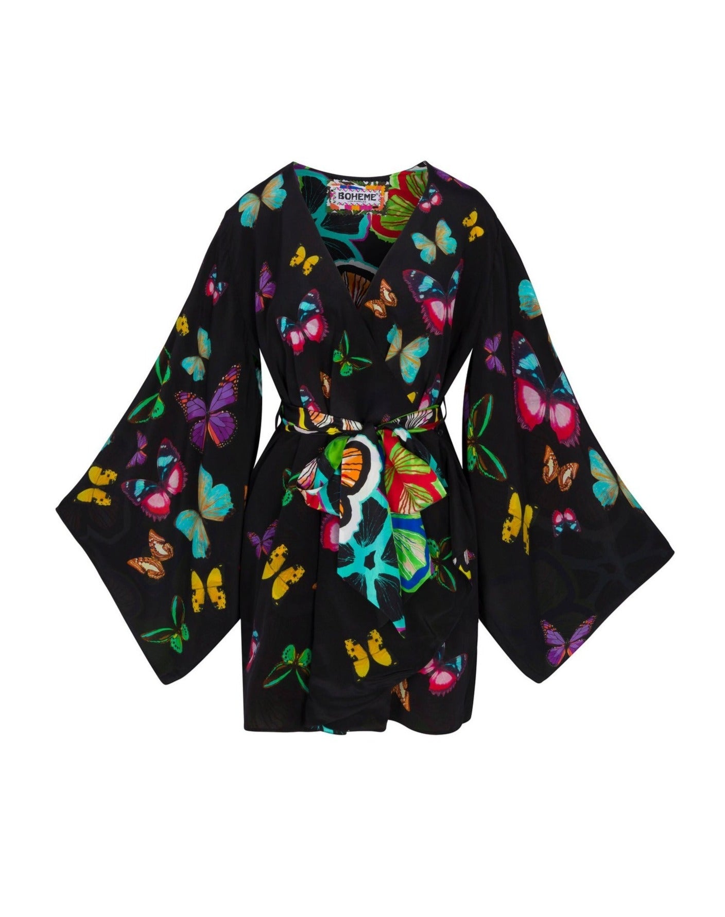Meghan Fabulous Women's Butterfly Kimono - Black In Multi