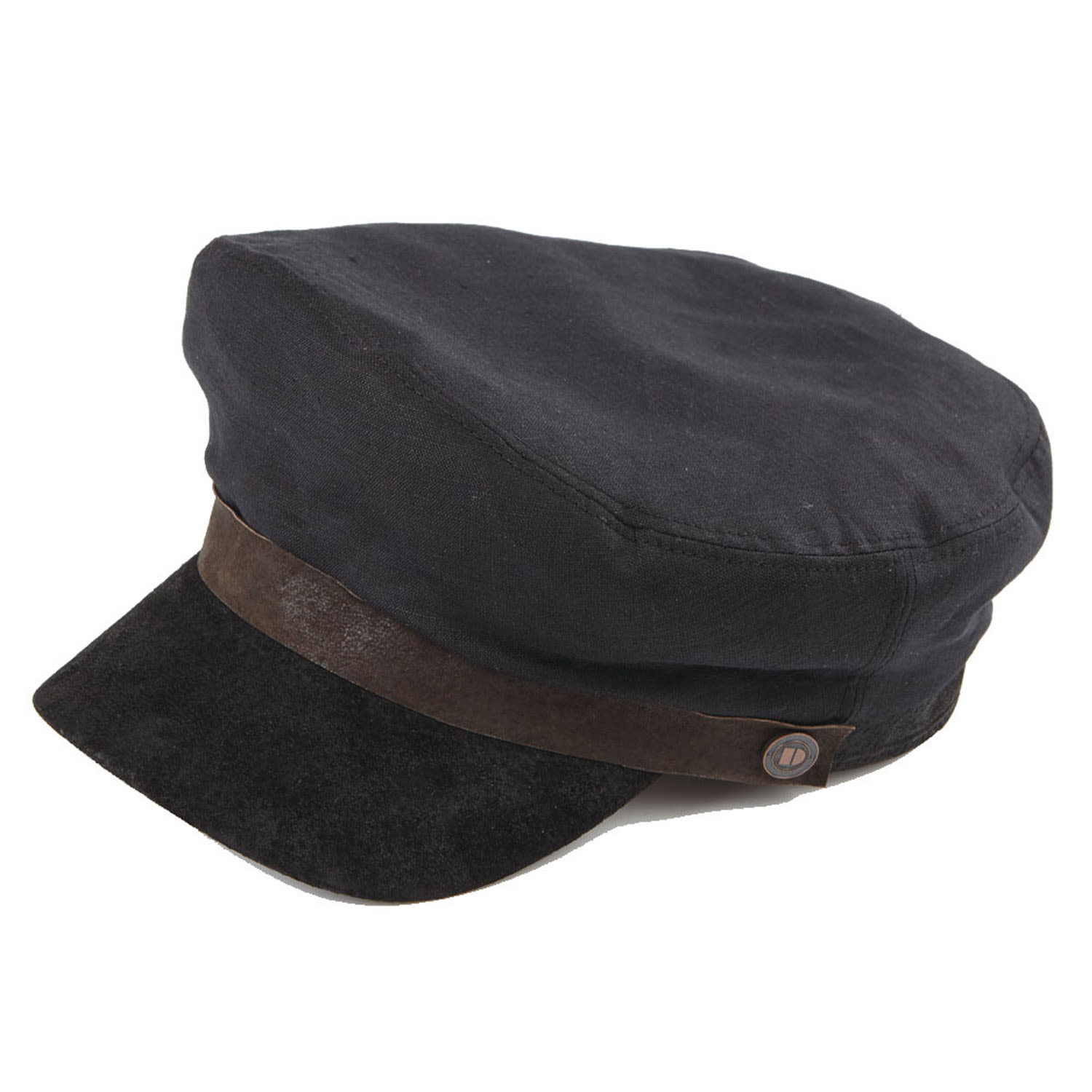 Men’s Laboca Black Linen Fisherman’s Cap Sailor Cap With Leather Peak 59Cm Dasmarca Hats