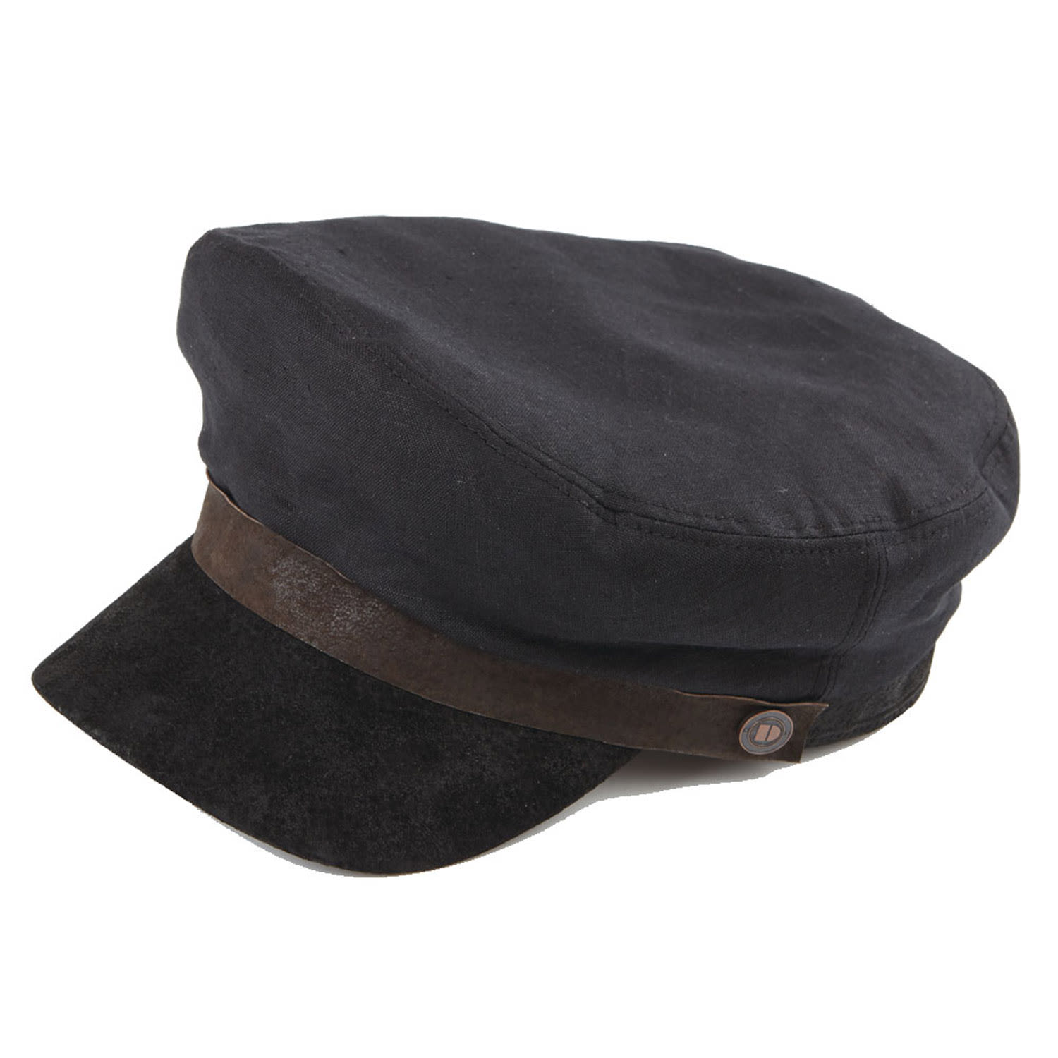 Dasmarca Hats Men's Laboca Black Linen Fisherman's Cap Sailor Cap With Leather Peak In Black
