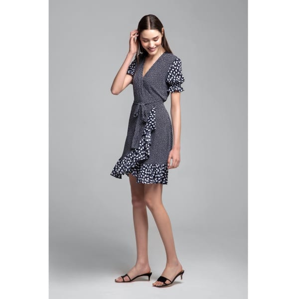 Rumour London Myla Ruffled Wrap Dress With Short Sleeves In Floral Print In Wrap