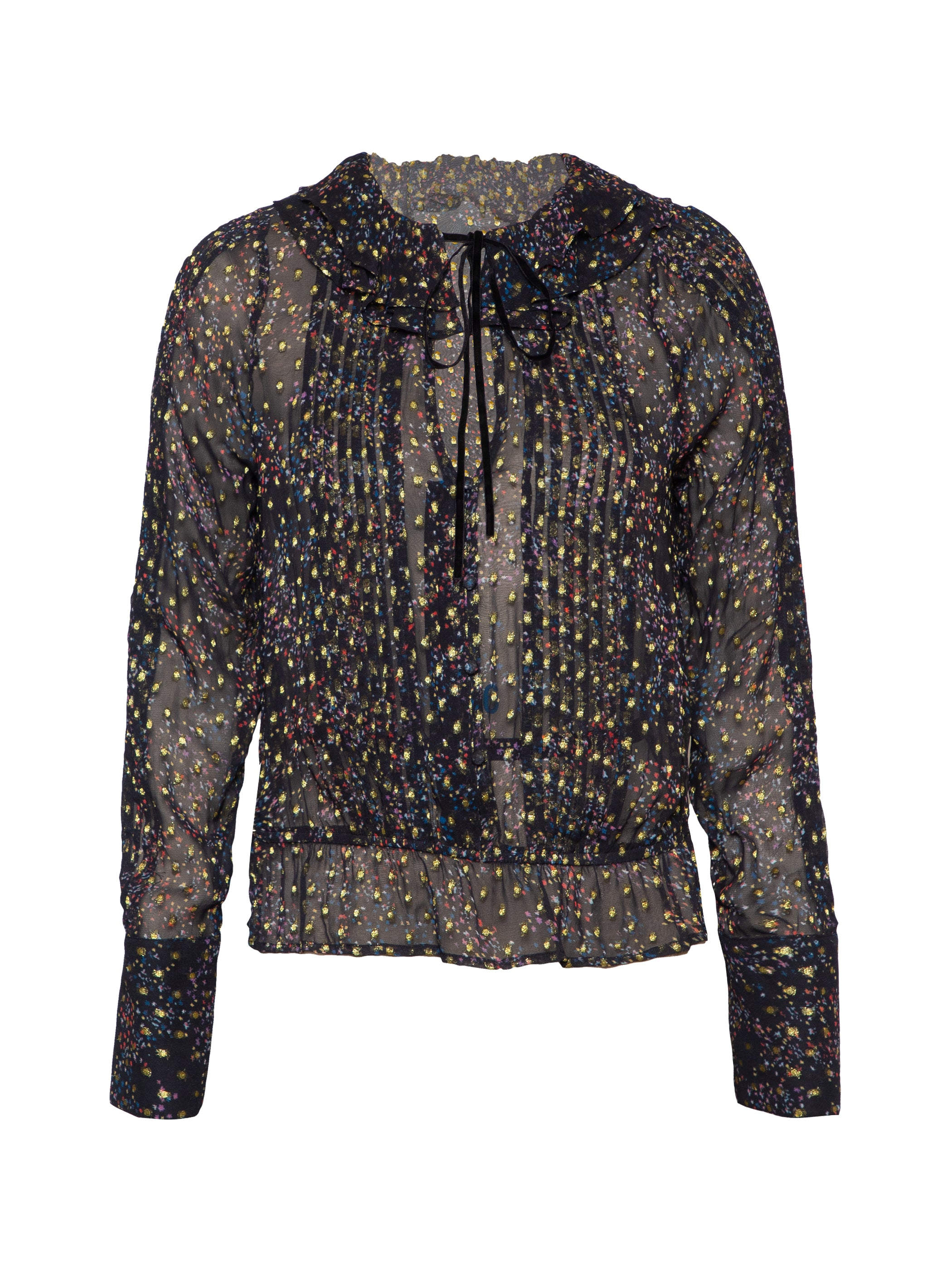 Rose & Nancy Women's Tara Black Star Print Metallic Polka Dot Blouse In Black