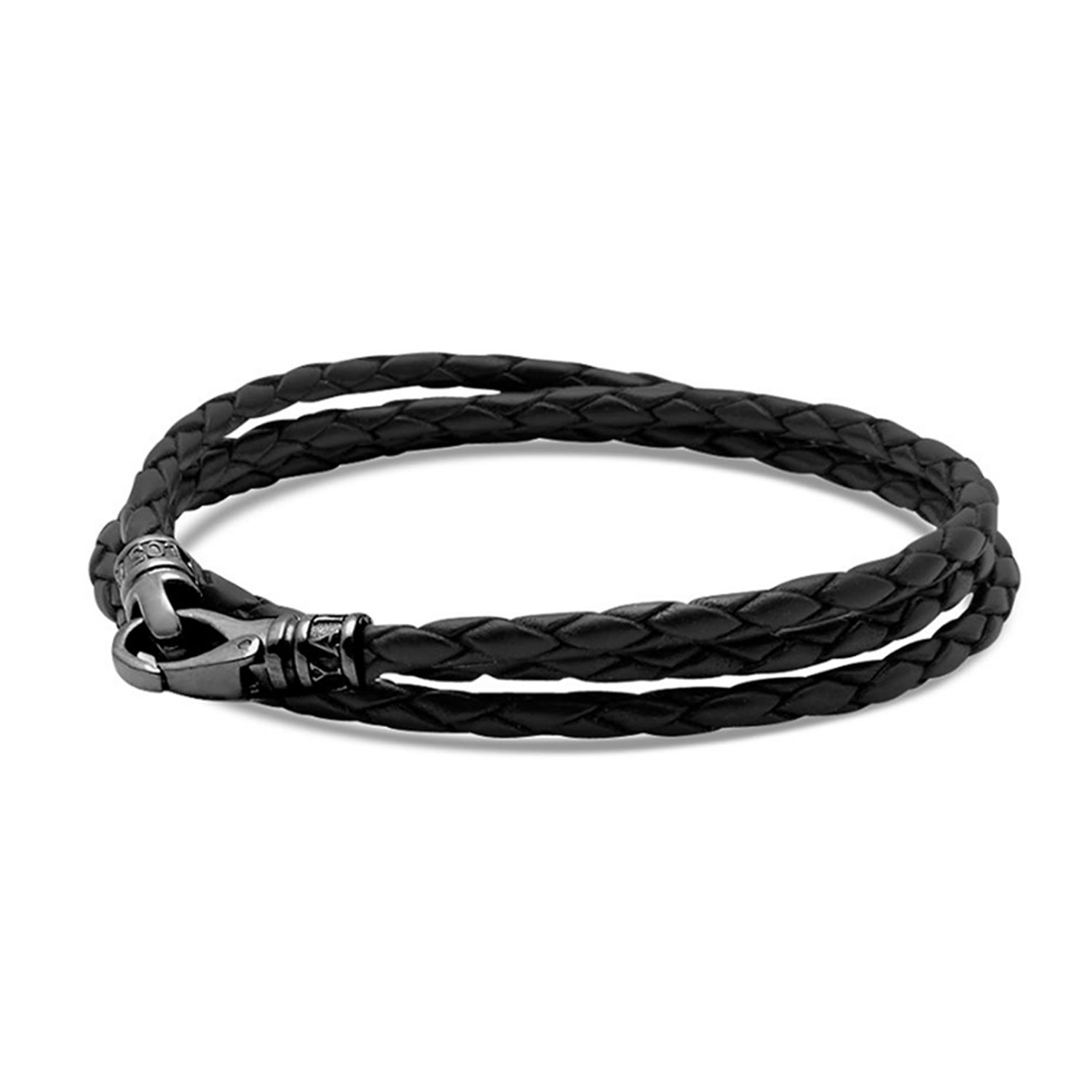 Men’s Black Wrap Around Leather Bracelet Nialaya