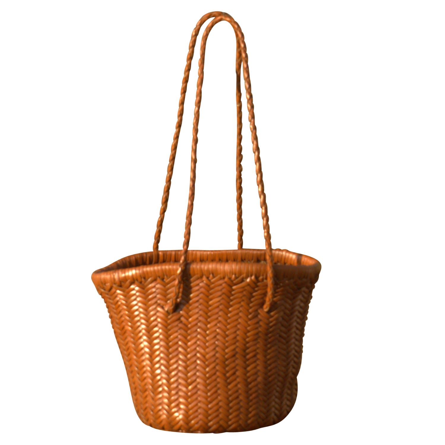 Women’s Brown Zigzag Woven Leather Bucket Bag In Small Size ‘Alessandra’ - Tan Rimini