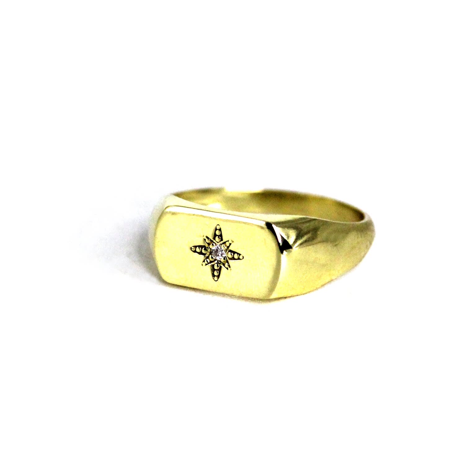 Vicstonenyc Fine Jewelry Women's Natural Diamond Polaris Star Signet Yellow Gold Ring