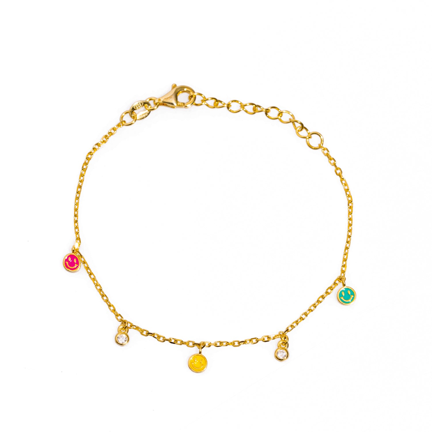 Ebru Jewelry Women's Rainbow Smiley Face Gold & Diamond Bracelet - Gold
