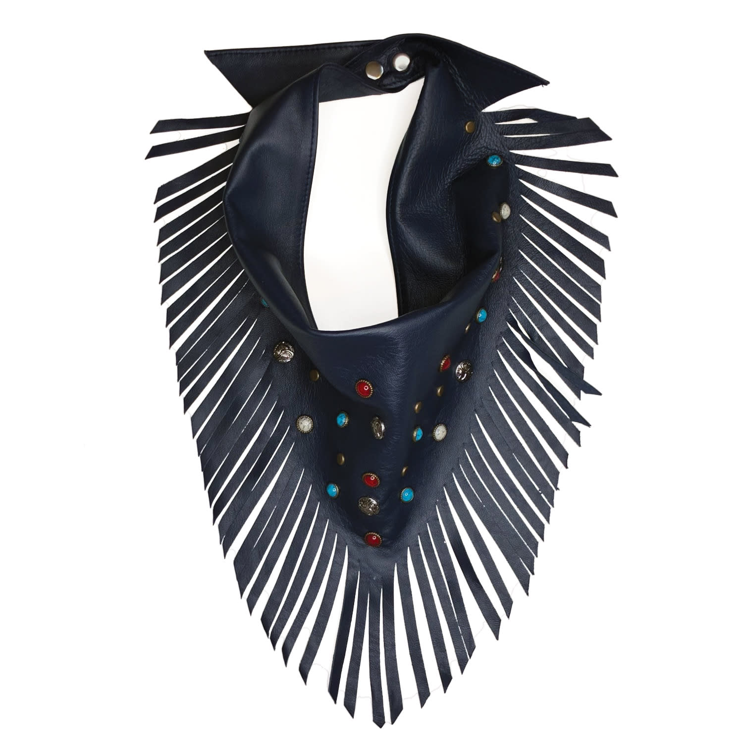 Black Cake Women's Blue Midnight Rodeo Leather Fringe Embellished Bandana Necklace
