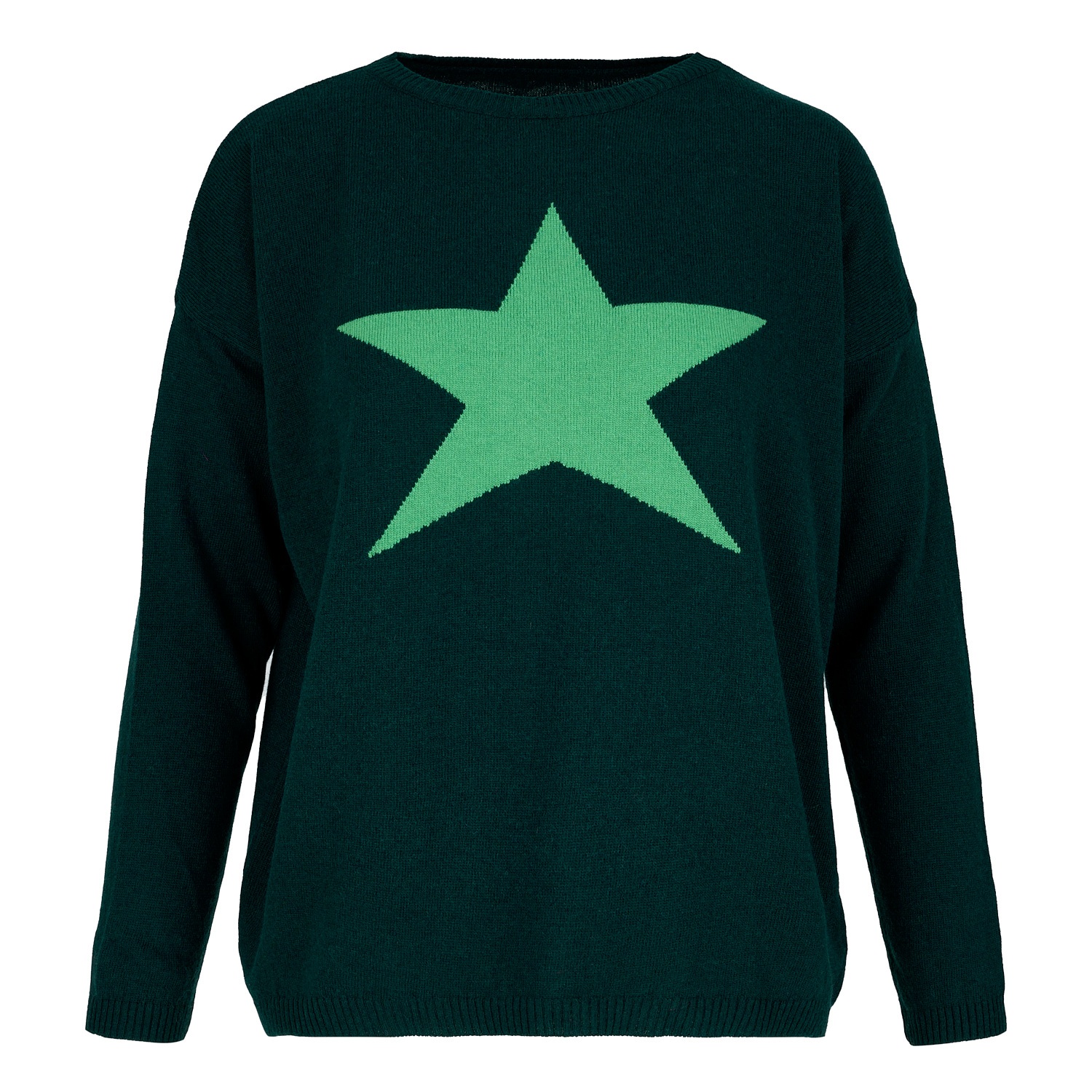 Women’s Green / Black Cashmere Mix Sweater In Forest Green With Green Star One Size At Last...