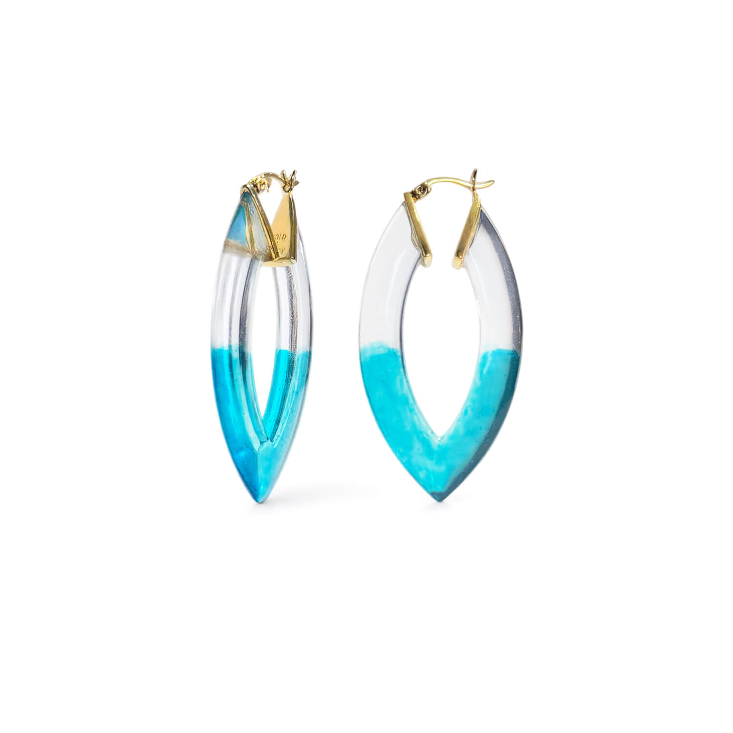 Gold & Honey Women's Blue / Gold Aqua Ombre Marquise Lucite Hoop Earrings In Blue
