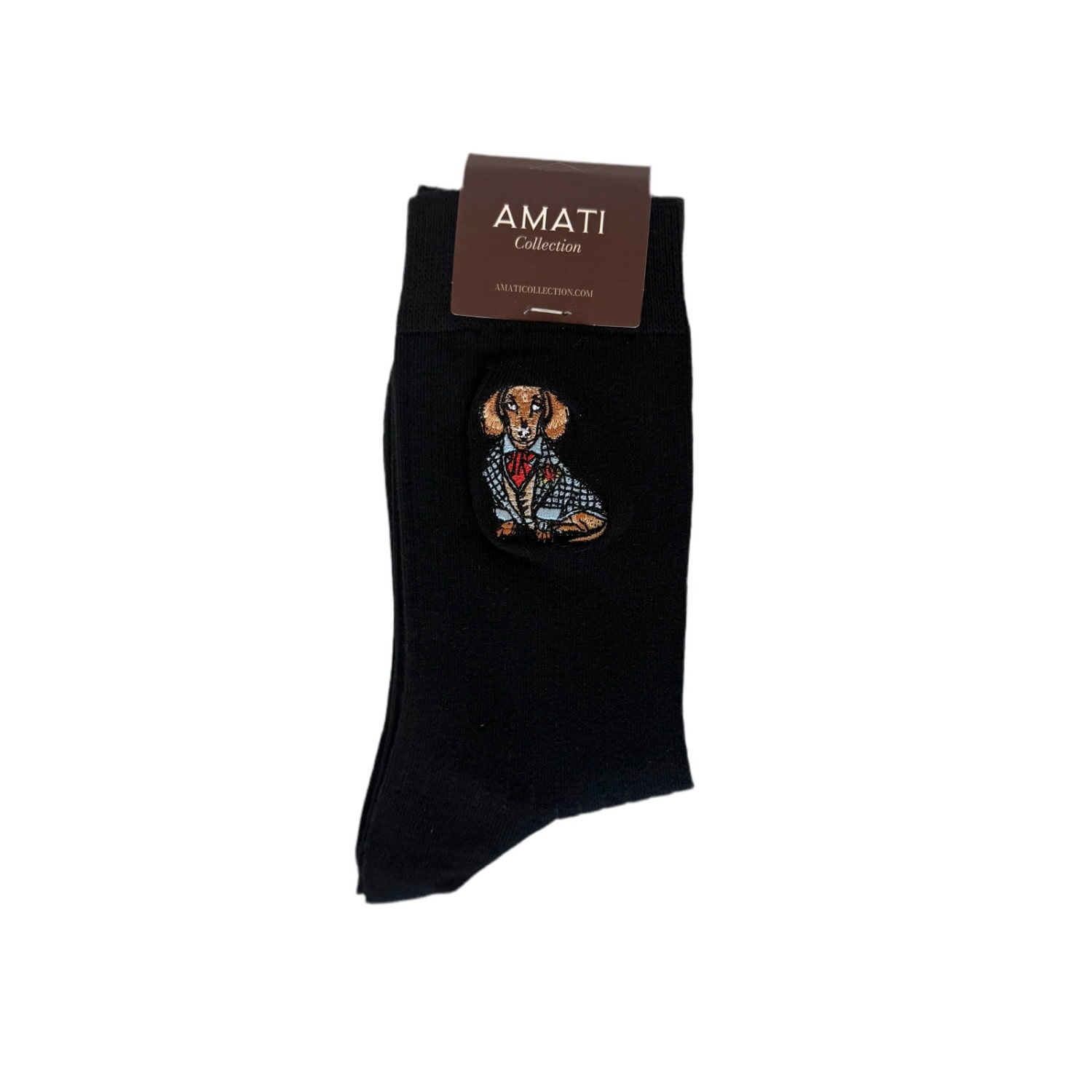 Amati Collection Women's Dachshund Embroidered Socks Unisex Cotton - Black In Black