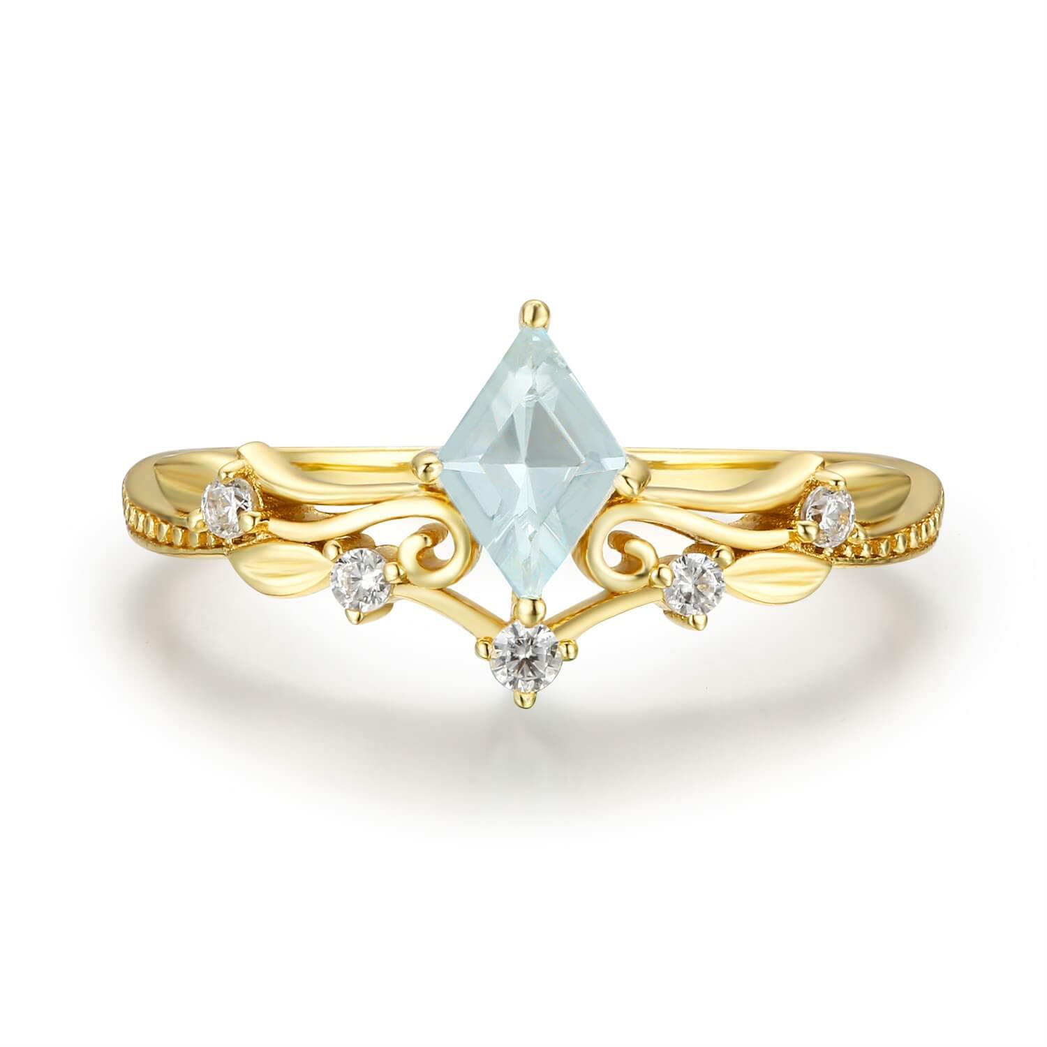 Women’s Victorian Lace Aquamarine Ring Yellow Gold Vermeil Azura Jewelry New York