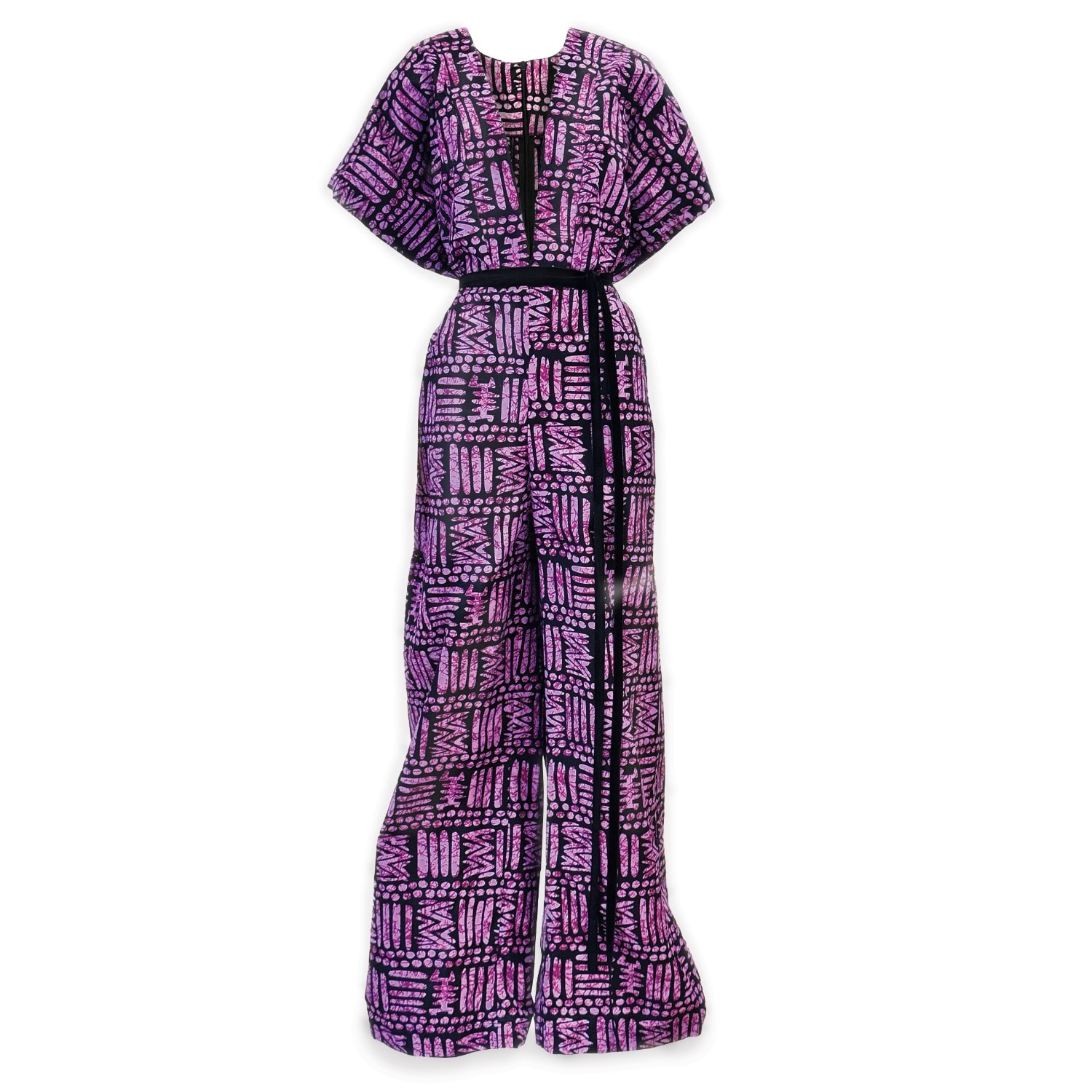 Chuks Collins Women's Purple Ajah New Collection Drop2-batik Batwing Wide-leg Jumpsuit