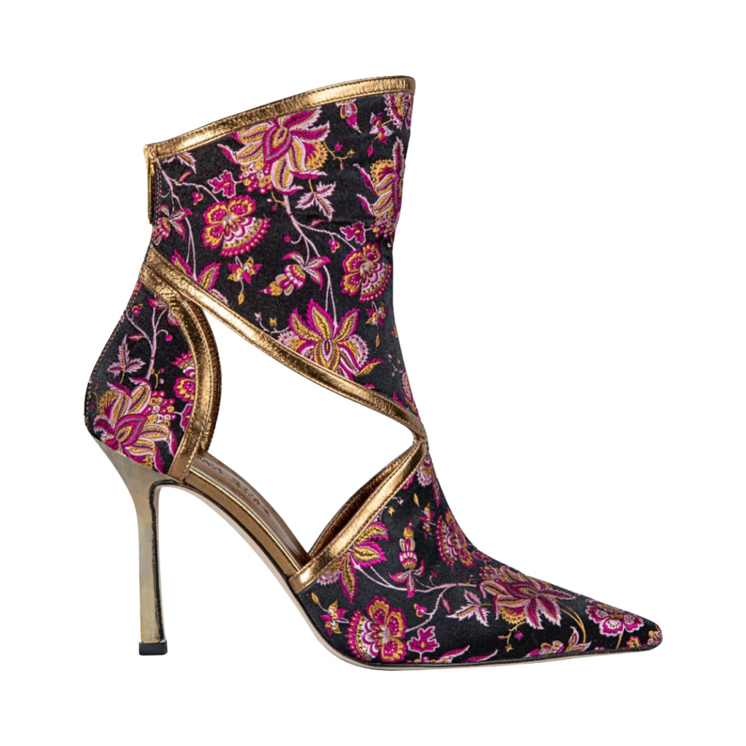 Simona Rusk Women's Black / Pink / Purple Carolina Cut-out Ankle Boots In Jeremiah Brocatelle In Multi