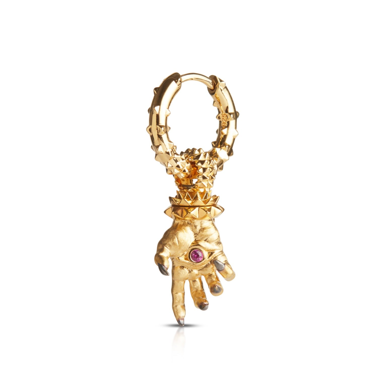 Kasun Men's Hand Of The Protector Earrings - July - Ruby- Gold Vermeil