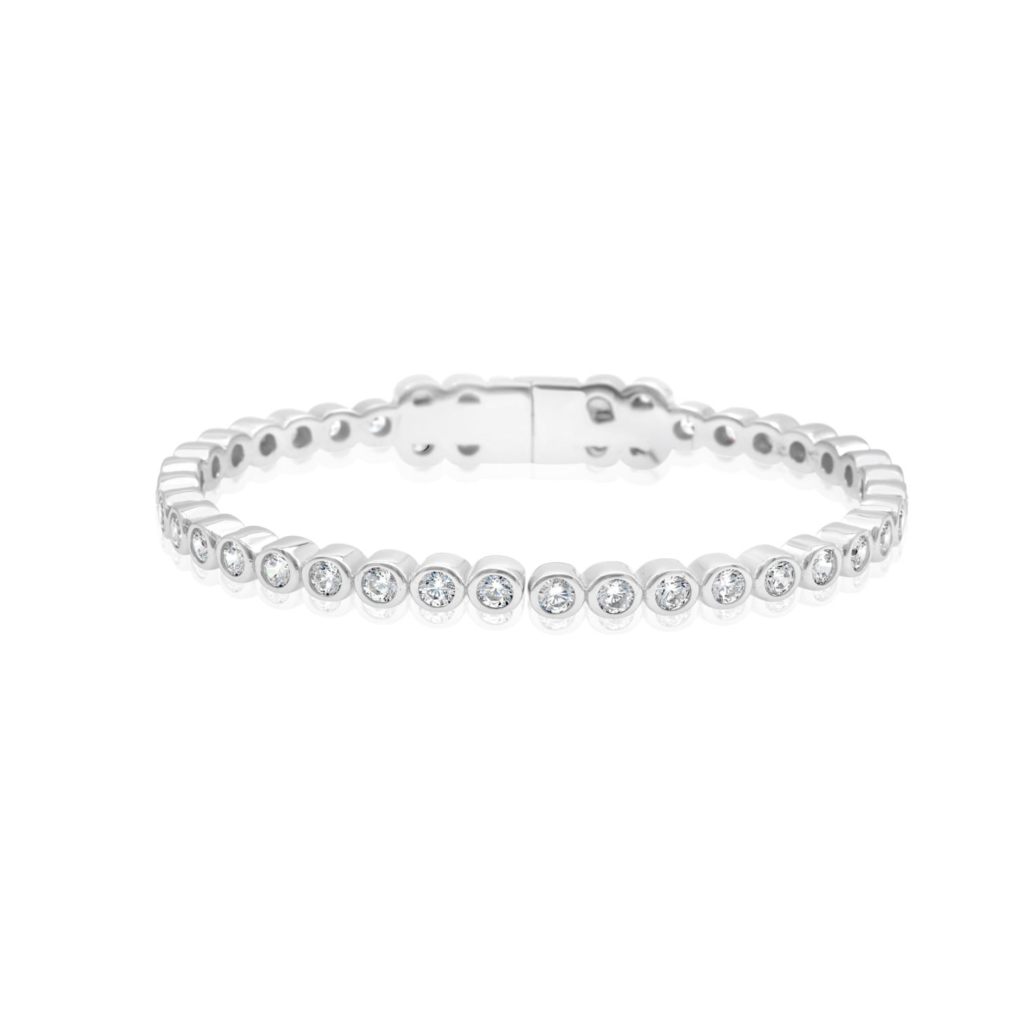 Shymi Women's Round Bezel Open Bangle - Silver