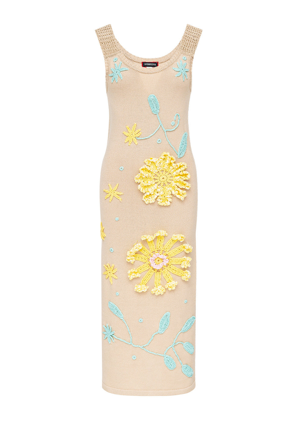 Andreeva Women's Neutrals Butter Daisy Knit Dress With Handmade Embroidery In Neutral