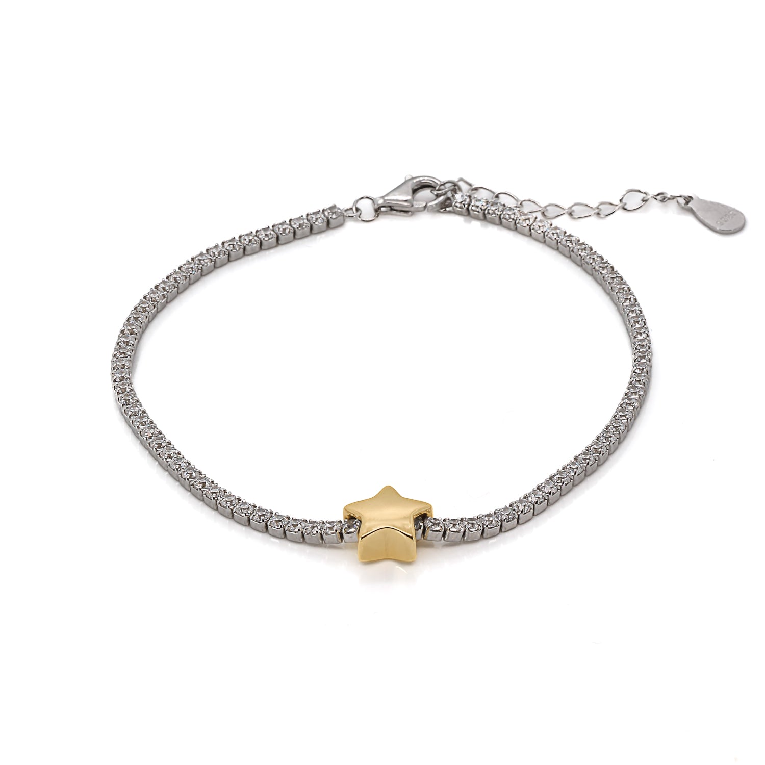 Women’s Gold / Silver Gold Star Diamond Tennis Bracelet - Silver Ebru Jewelry