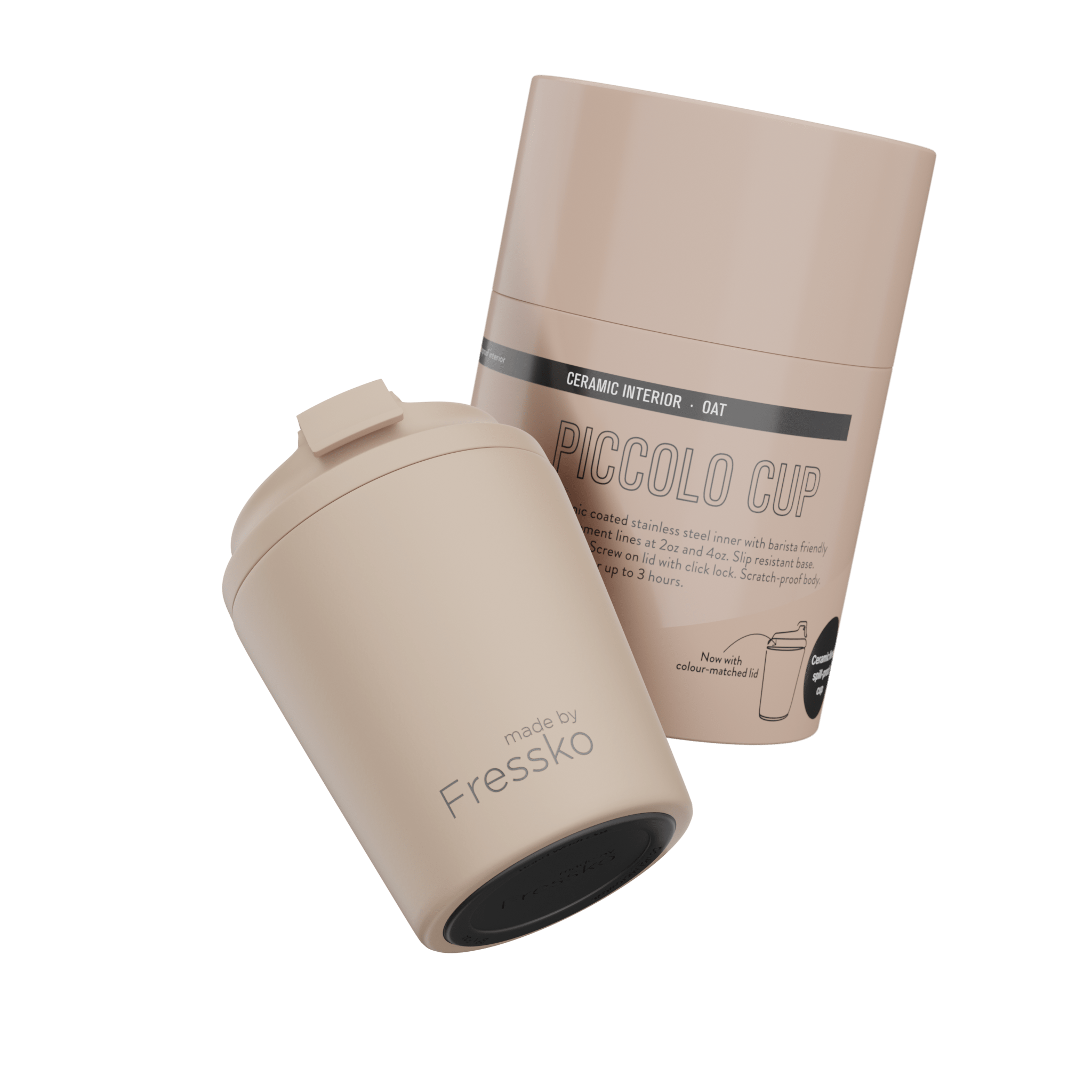 Fressko Neutrals , Piccolo Reusable Coffee Cup, Oat, Ceramic In Brown