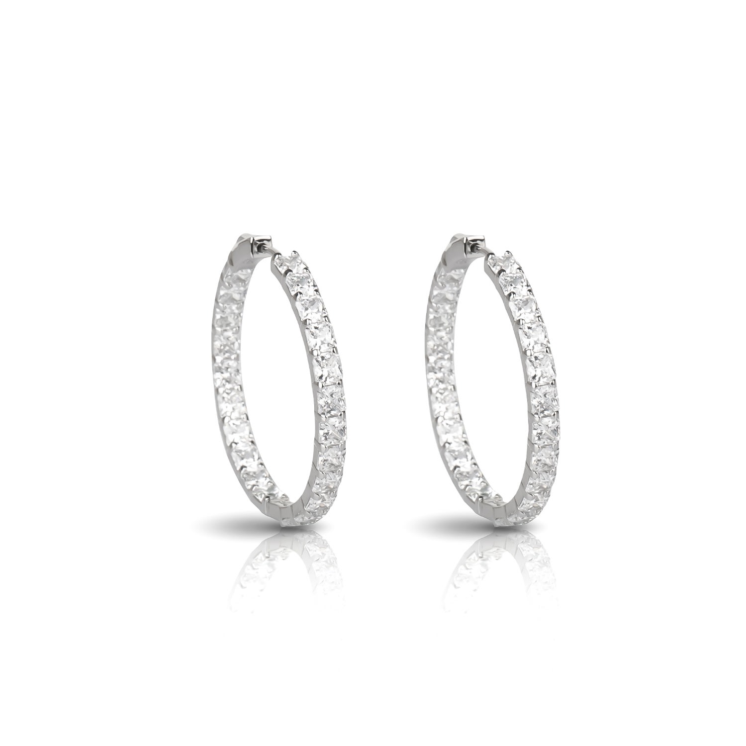 Women’s Silver Sparkle Square Crushed Ice Stone Hoop Earring Ep Designs