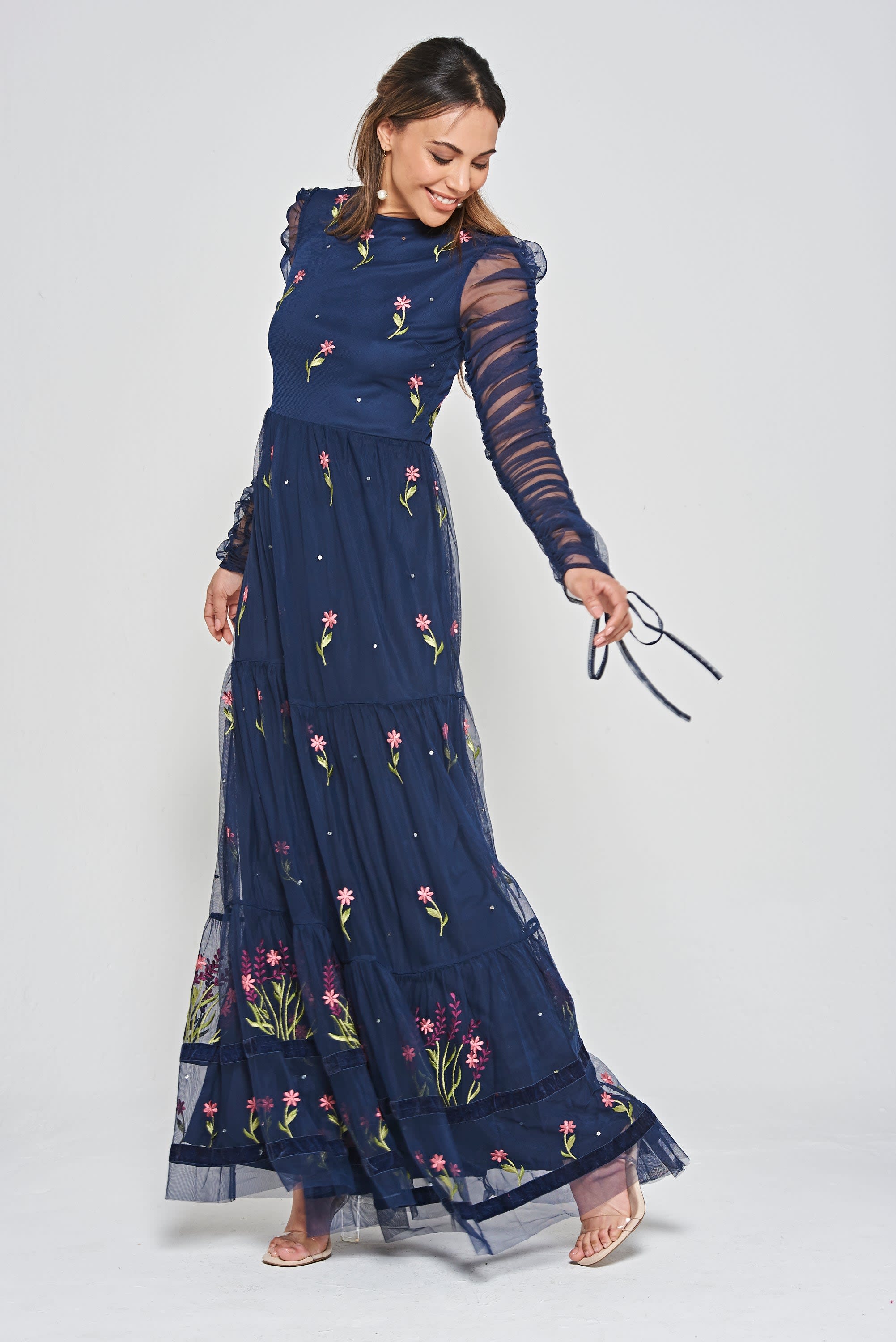 Navy Floral Embroidered Dress