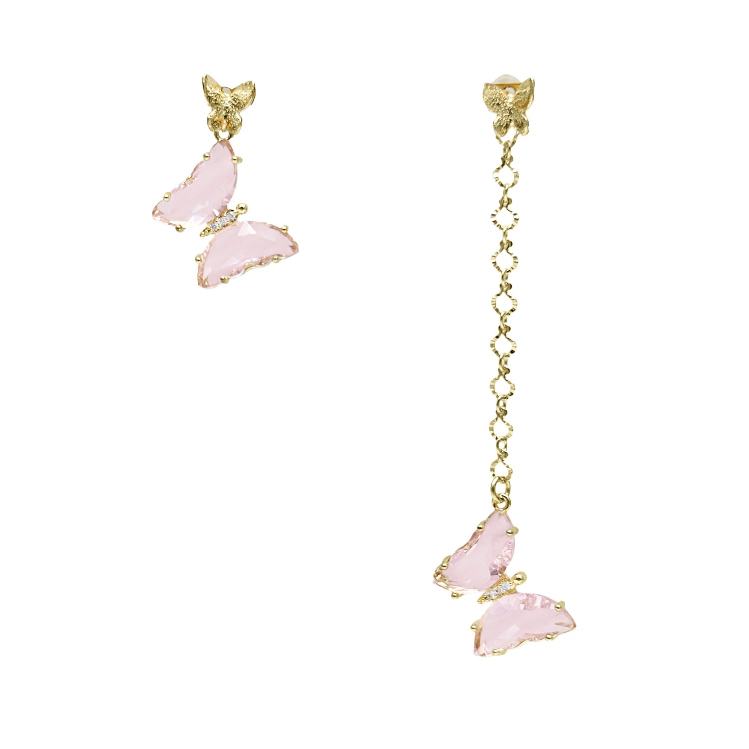 Farra Women's Pink / Purple Asymmetric Pink Crystal Butterfly Earrings In Gold
