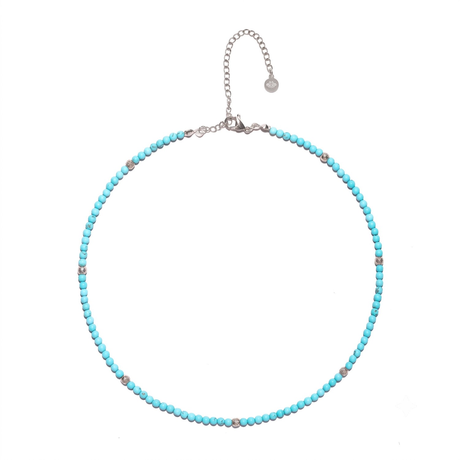 Women's Silver / Blue Turquoise Silver Accented Choker Necklace | Creativity & Confidence Amplifier | Gemstone Jewelry | White Rhodium Plated | Seven Saints