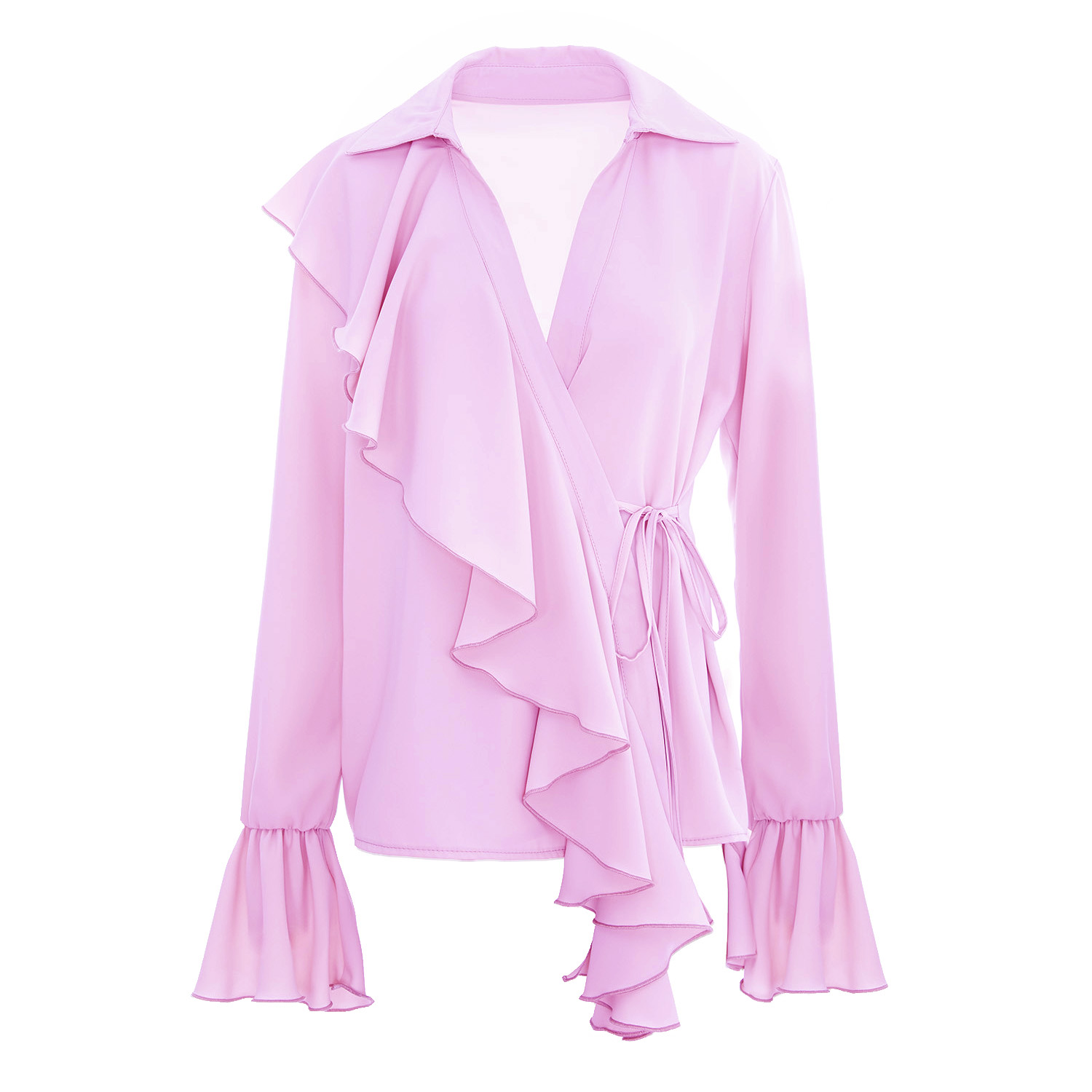 Bluzat Women's Pink / Purple Lilac Ruffled Wrap Blouse