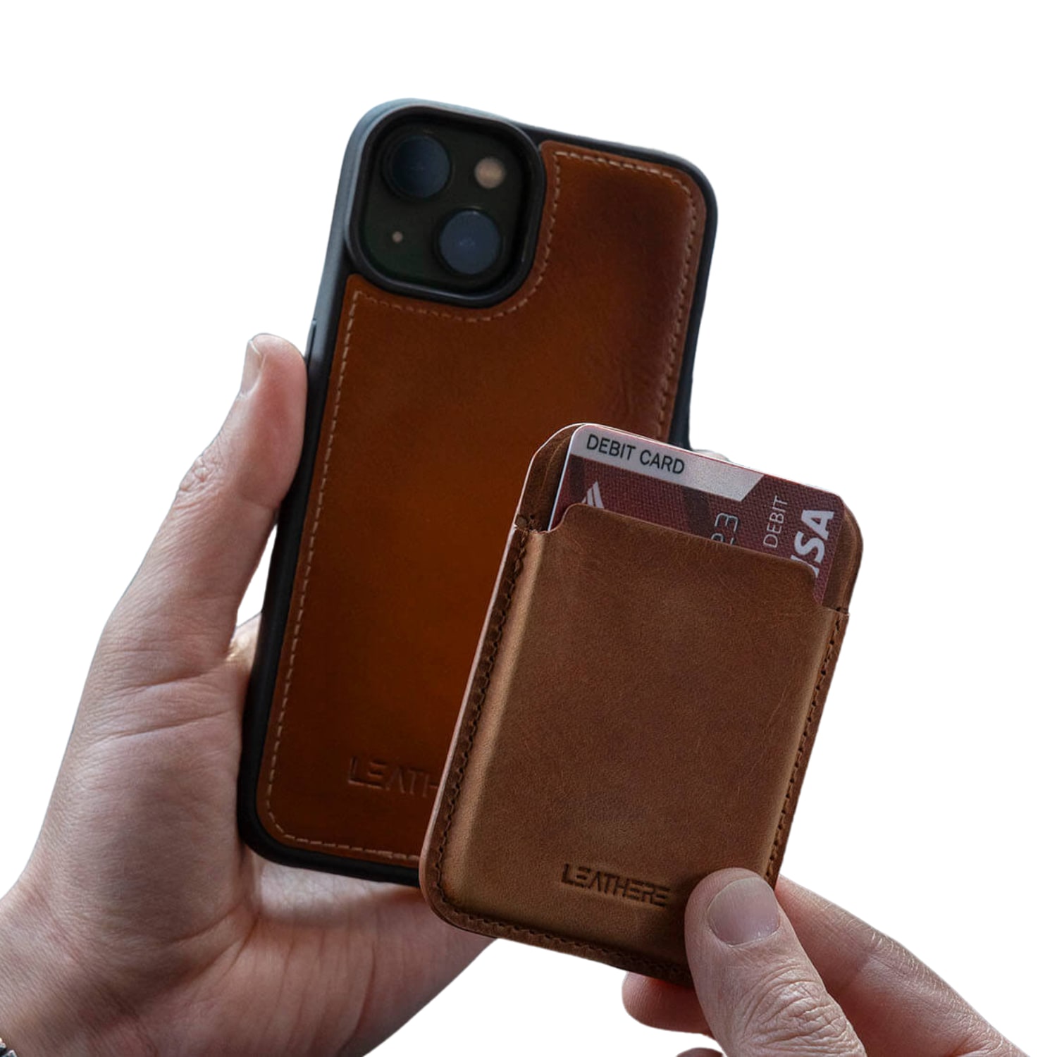 Leathere Women's Premium Leather Card Holder & Phone Case Combo - Brown - Helena