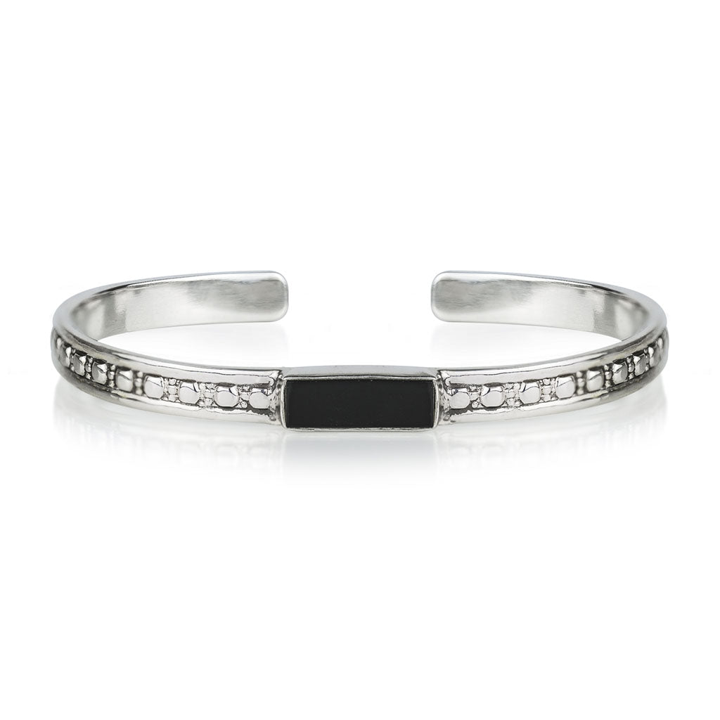 Black / Silver Maharani Men’s Black Onyx Open Bracelet Charlotte’s Web Jewellery