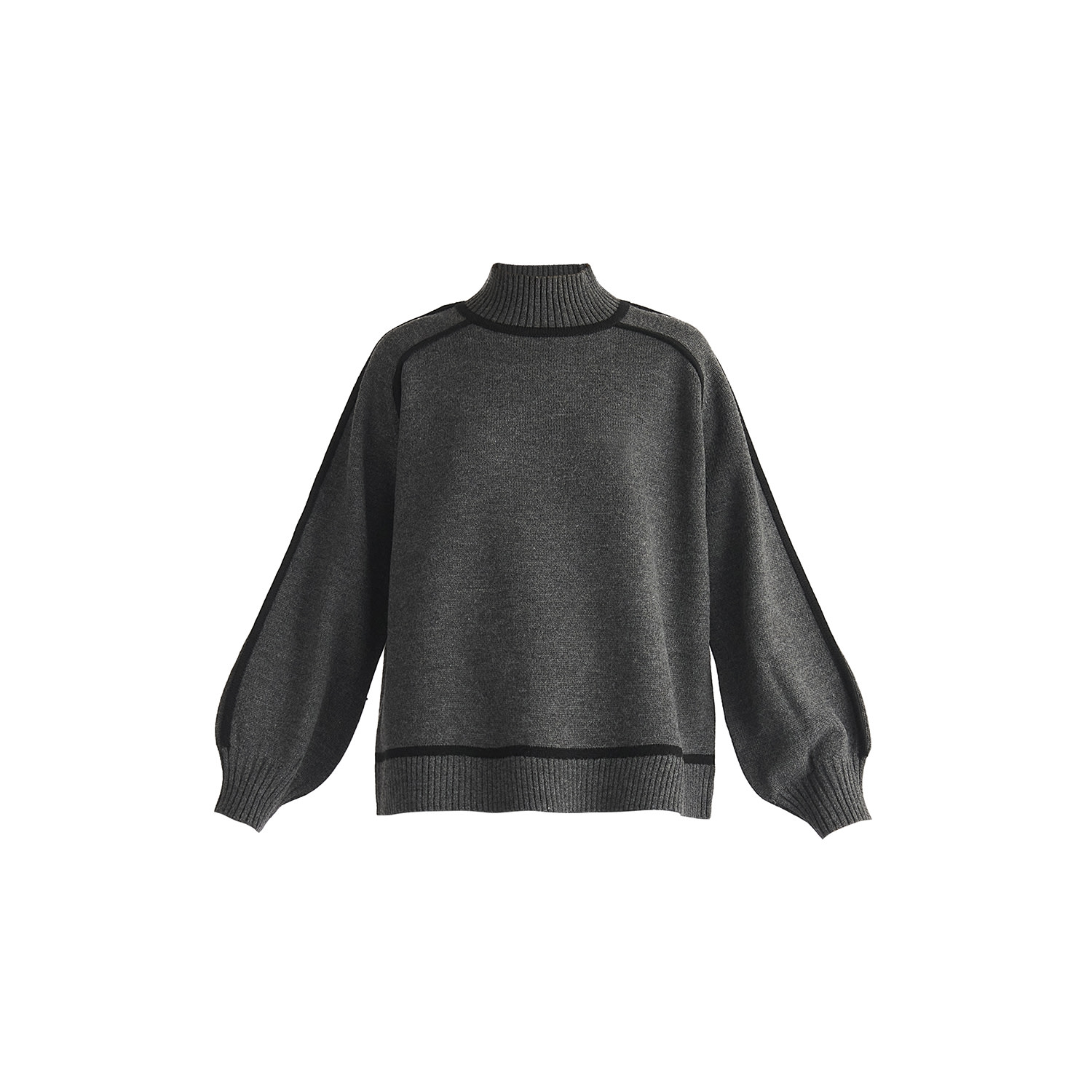 Paisie Women's Grey / Black Contrast Stripe Piping Mock Neck Jumper In Marl Dark Grey & Black In Grey/black