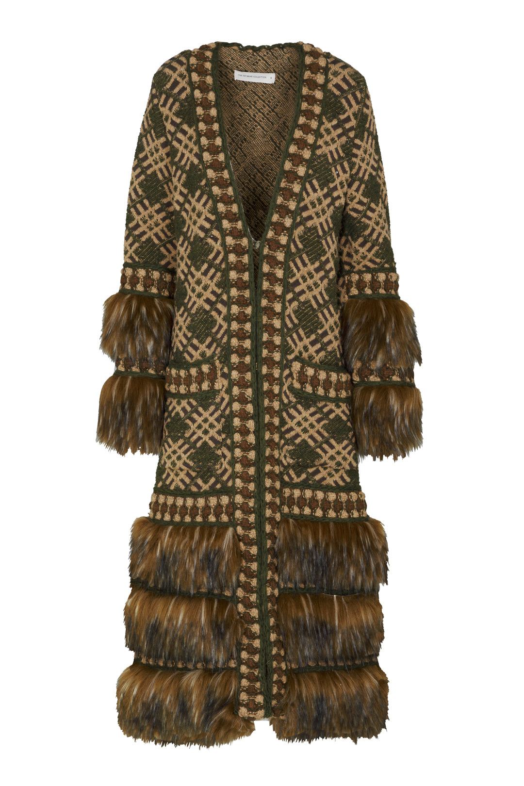 The Extreme Collection Women's Gold / Green Gabriel Long Green Jacquard Coat In Brown