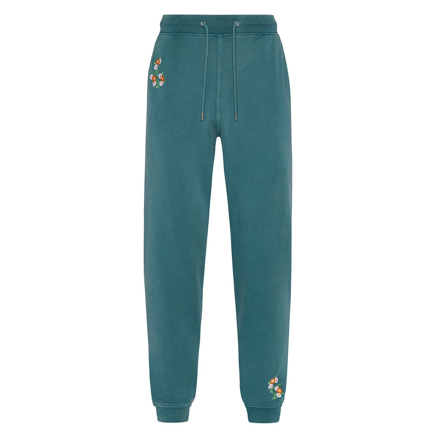 Ingmarson Women's Green Floral Embroidered Organic Cotton Joggers Teal In Green