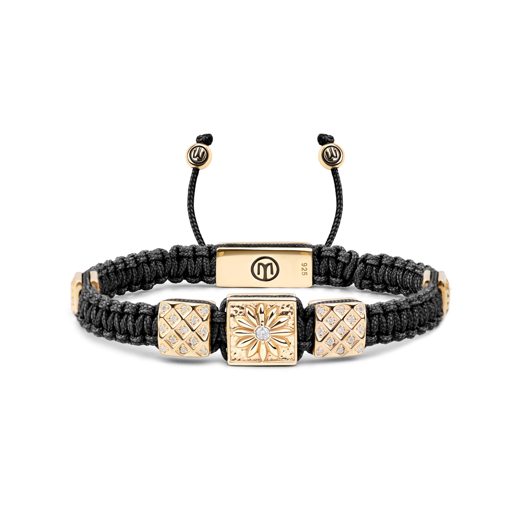 Mahigan Women's Gold / Black Triple Macrame Bracelet With Black String
