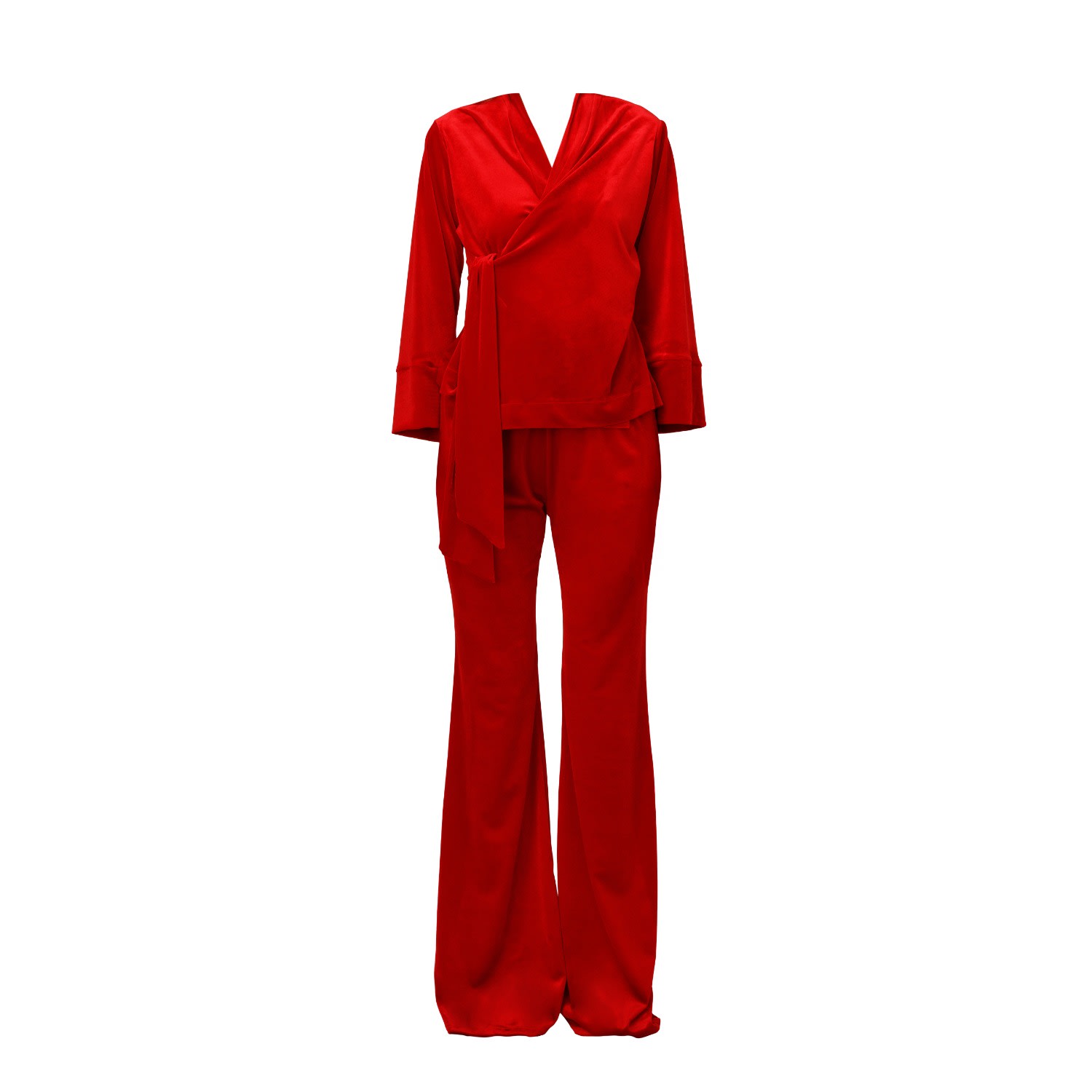 Lia Aram Red Two-piece Draped Velvet Suit In Red
