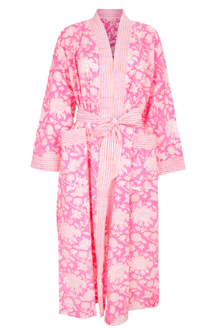 Women’s Pink / Purple Hand Printed Kimono Robe - Hibiscus Pink Small Nologo-Chic