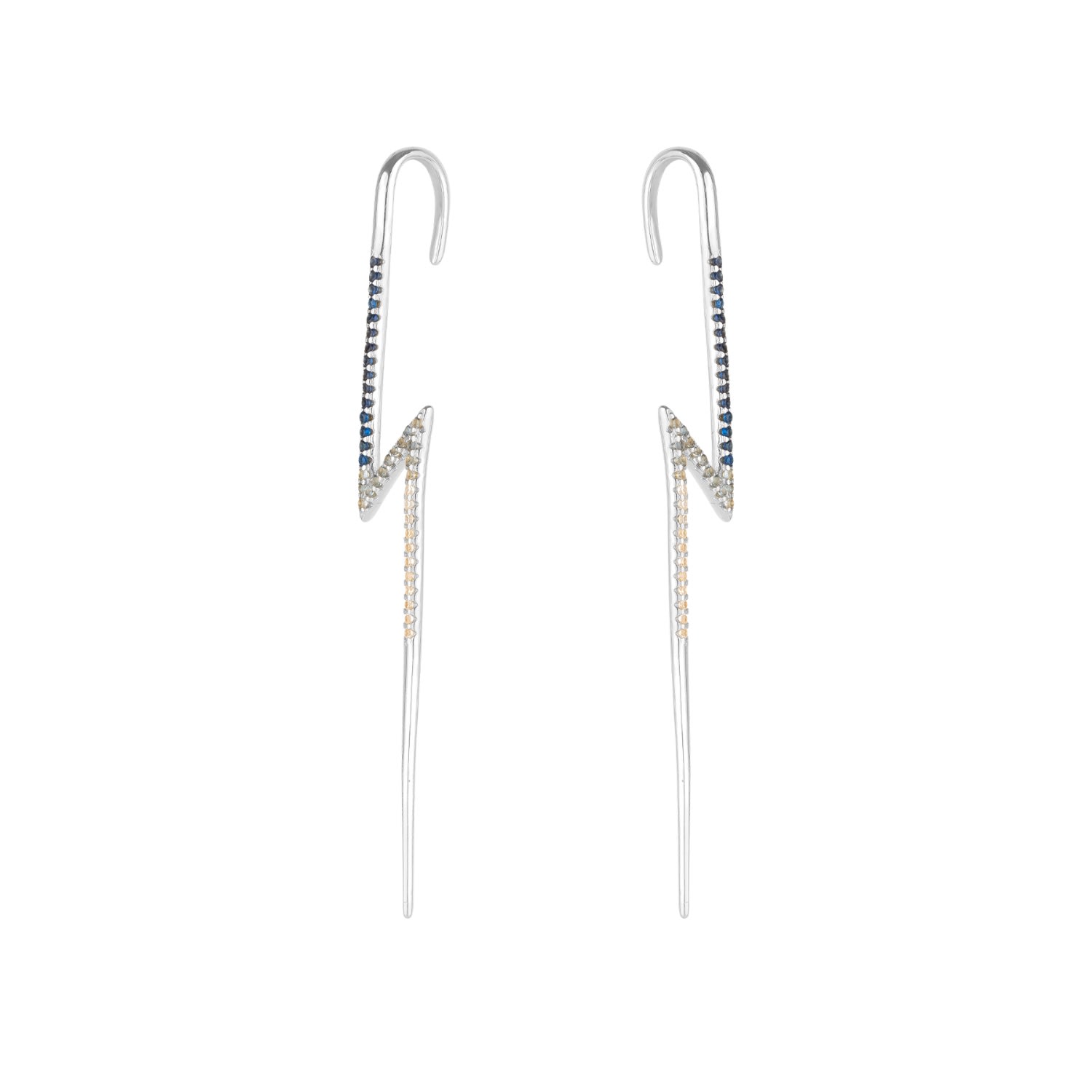 Spero London Women's True Lightning Gemstones Sterling Silver Bolt Ear Crawler - Pair - Silver