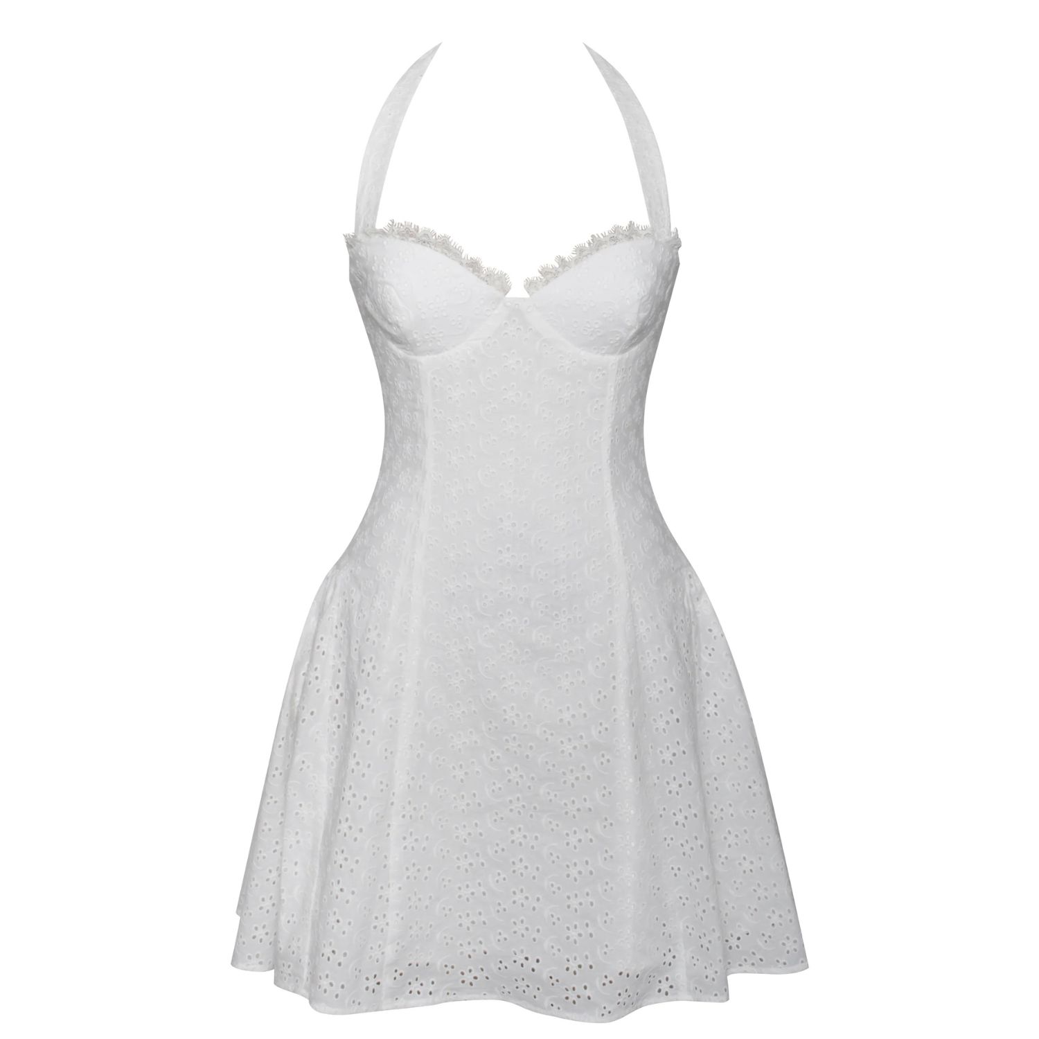 Miss Circle New York Women's Johana White Eyelet Halter Mini Dress
