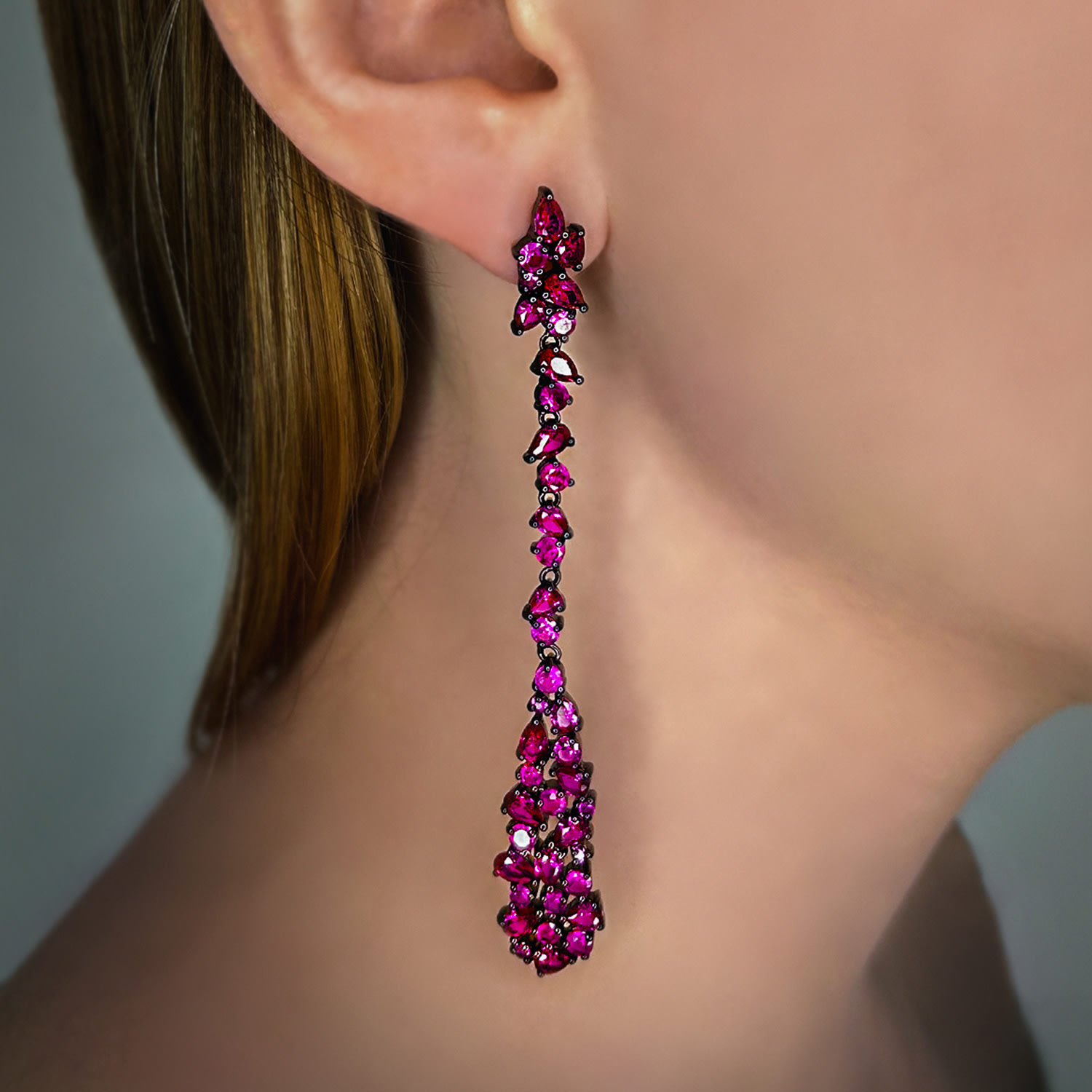 Sally Skoufis Women's Black / Red Renewed Drop Earrings With Man Made Ruby In Premium Black Rhodium