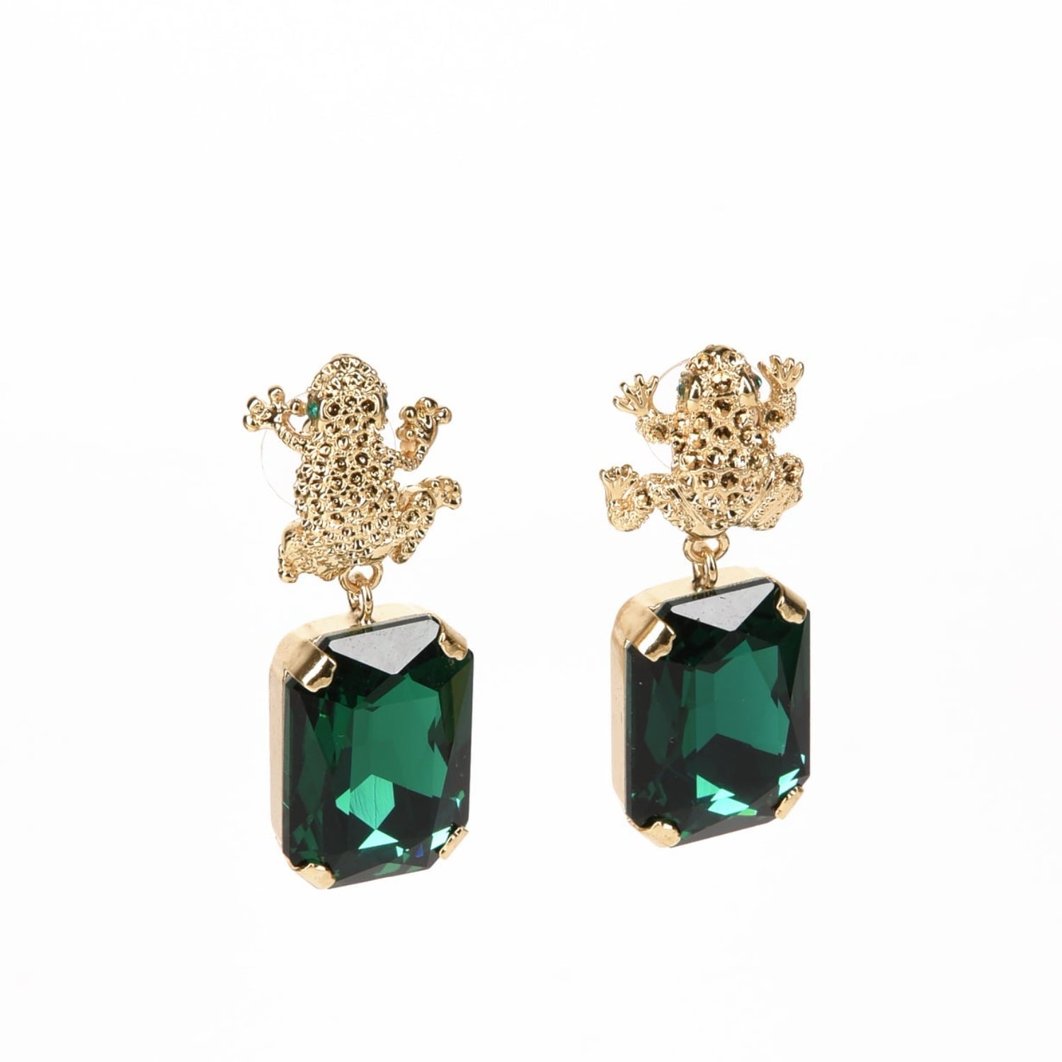 Addicted2 Women's Gold / Green Armonia Gold Plated Emerald Crystal Earrings With Frog In Multi