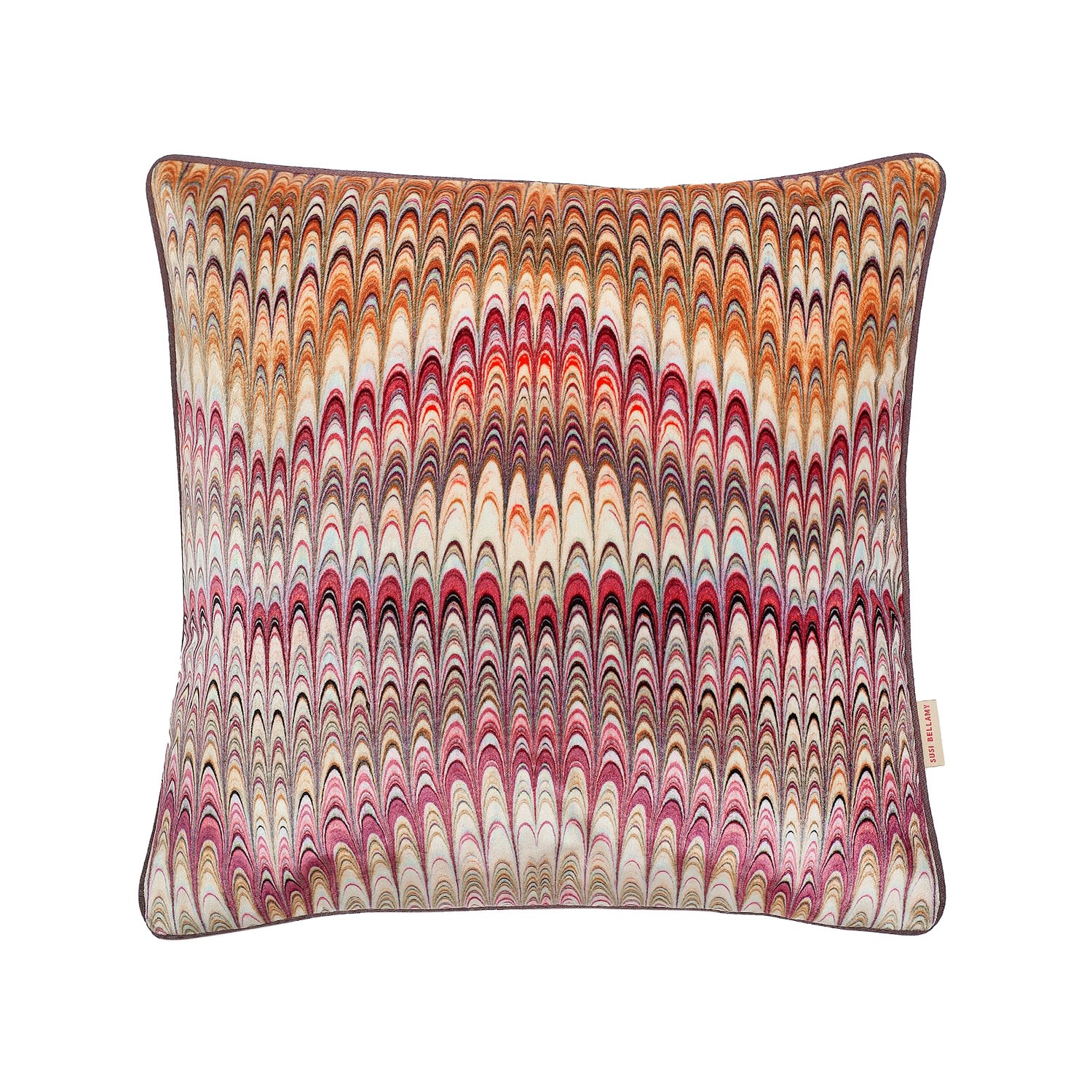 Pink / Purple / Neutrals Dahlia Plumes Velvet Cushion Susi Bellamy