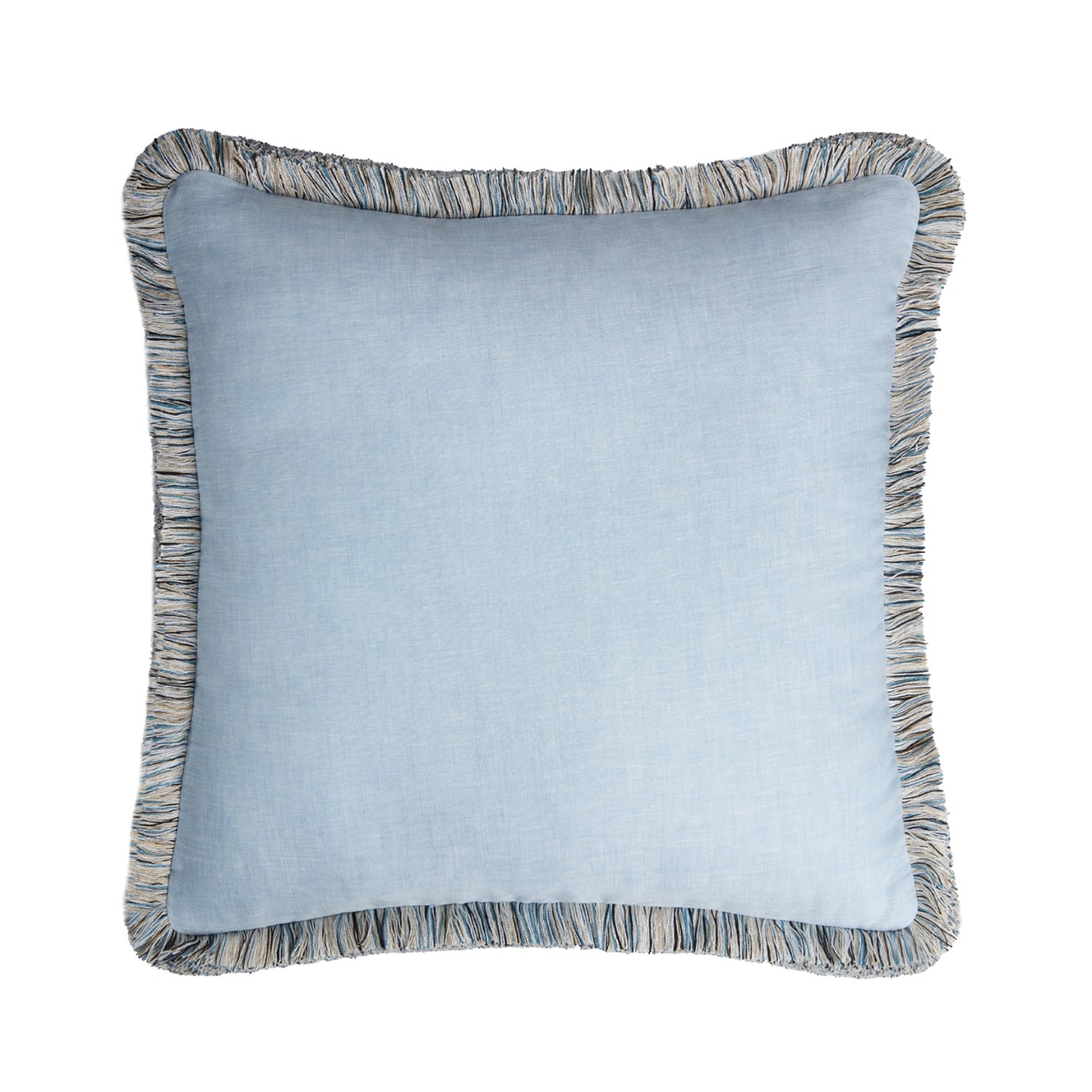 Capri Linen Pillow Light Blue With Multicolor Fringes Rectangular Small Medium Lo Decor