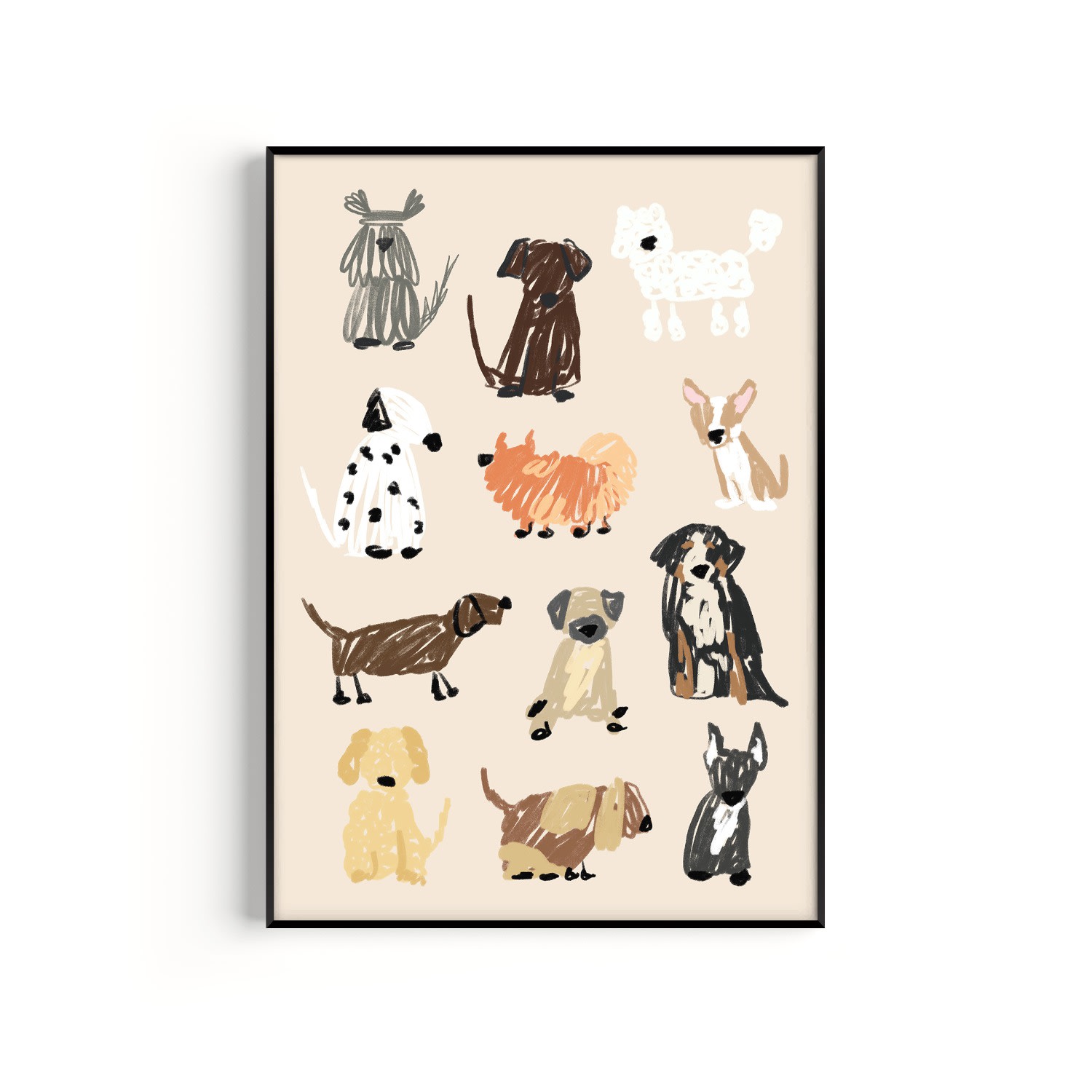 Natalie Cass Art Neutrals Dog Drawing Art Print - A2